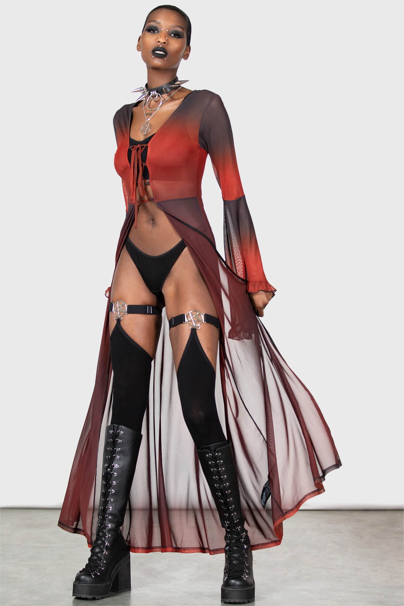 Killstar Red Ombre Mesh Cape with Flared Sleeves