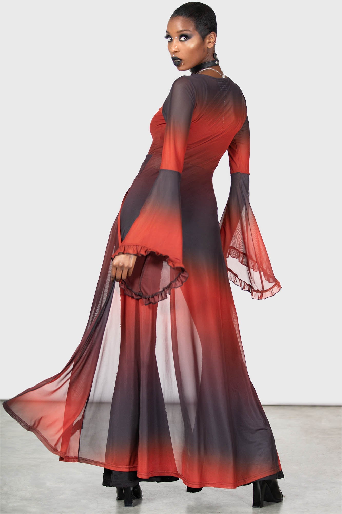 Killstar Red Ombre Mesh Cape with Flared Sleeves