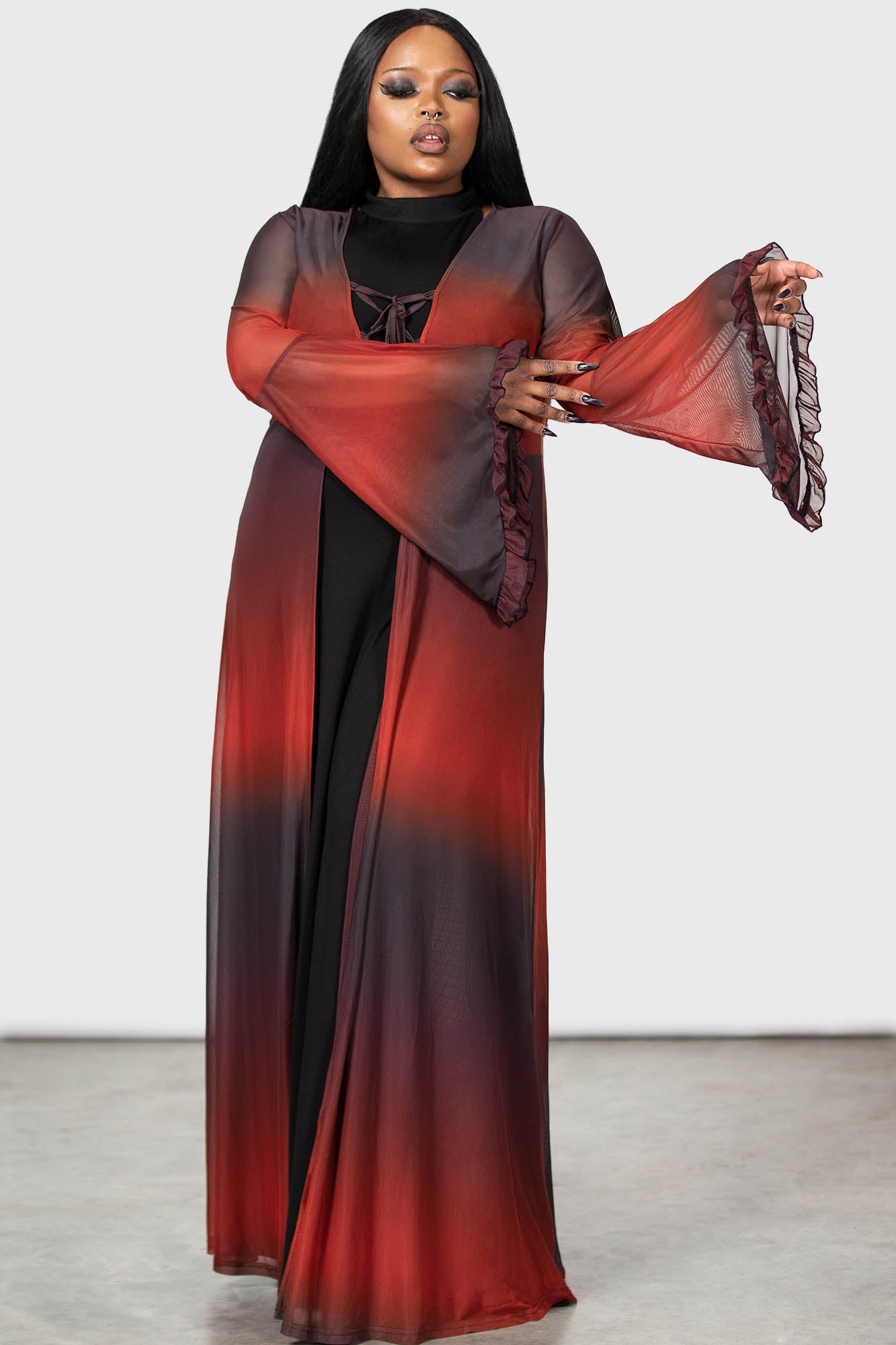 Killstar Red Ombre Mesh Cape with Flared Sleeves