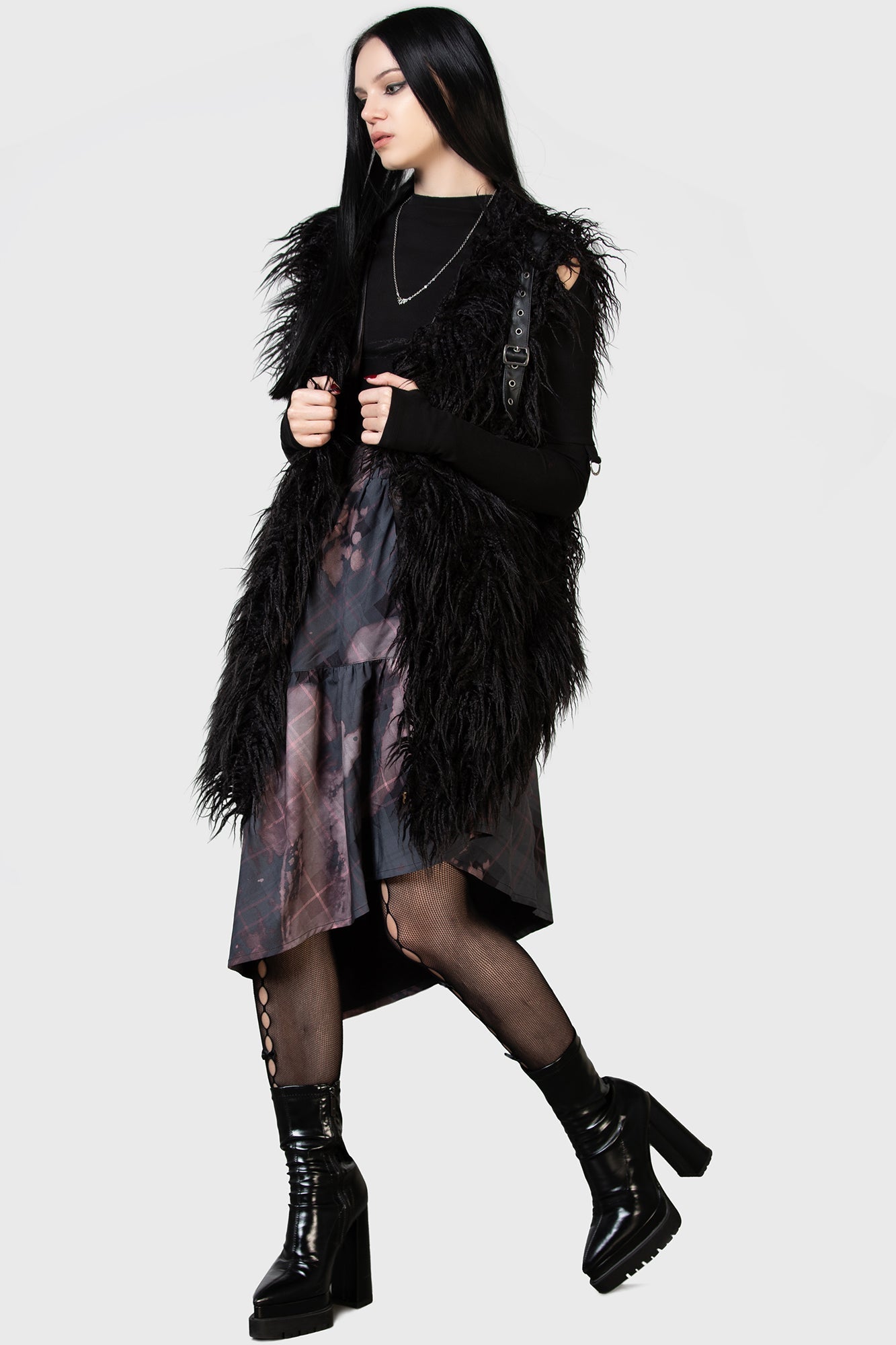 Killstar Othalo's Ruin Stretch Midi Skirt with Asymmetric Hem