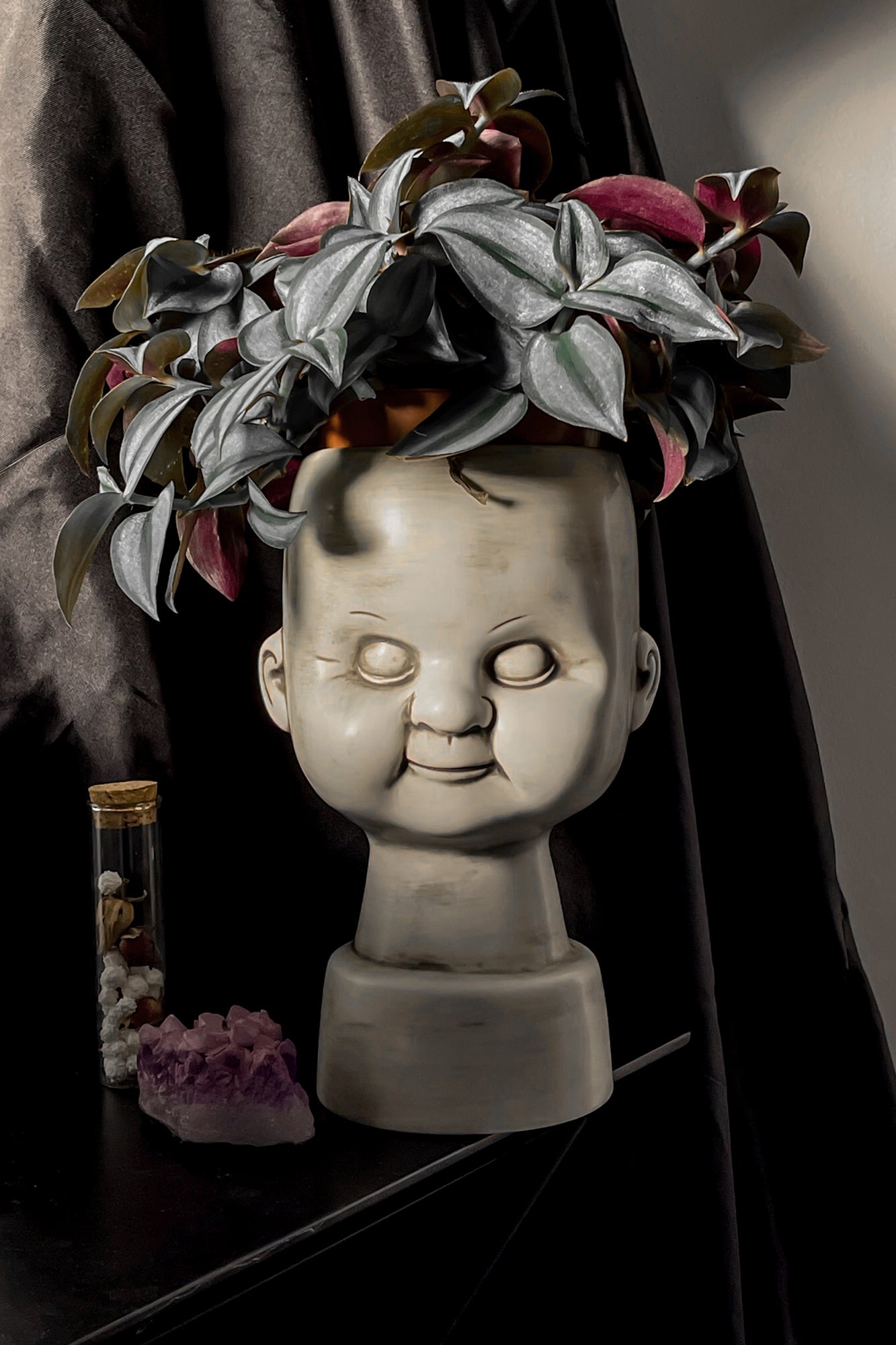 Killstar Ceramic Doll Head Vase - Handmade Gothic Decor