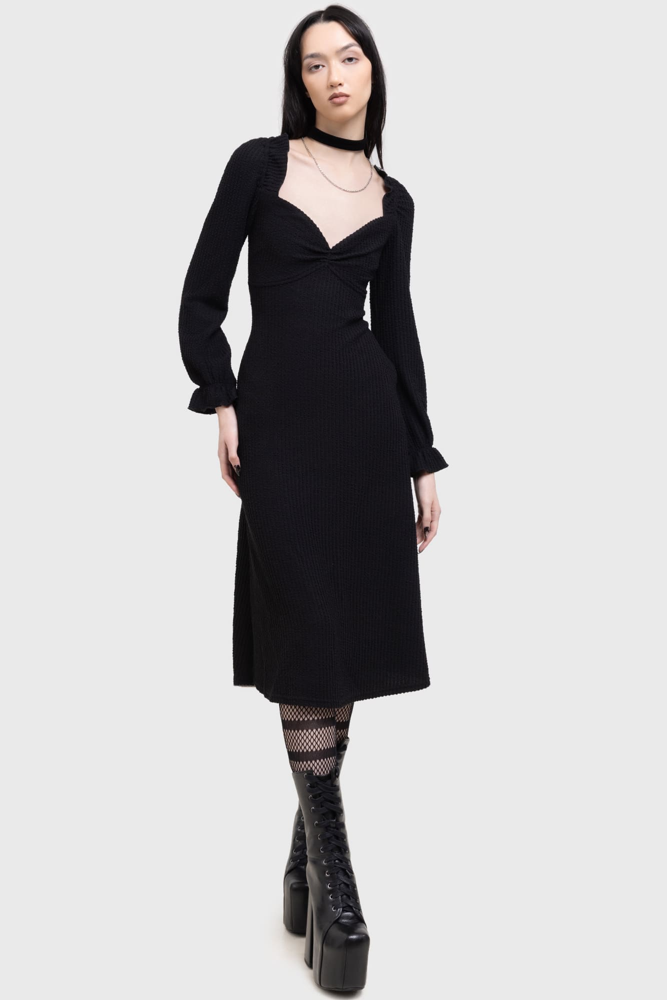 Kihlist Shadow Weave Maxi Dress with Ruffle Detail & Back Tie