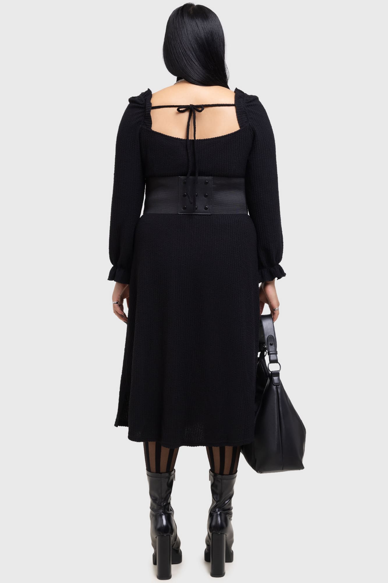 Kihlist Shadow Weave Maxi Dress with Ruffle Detail & Back Tie