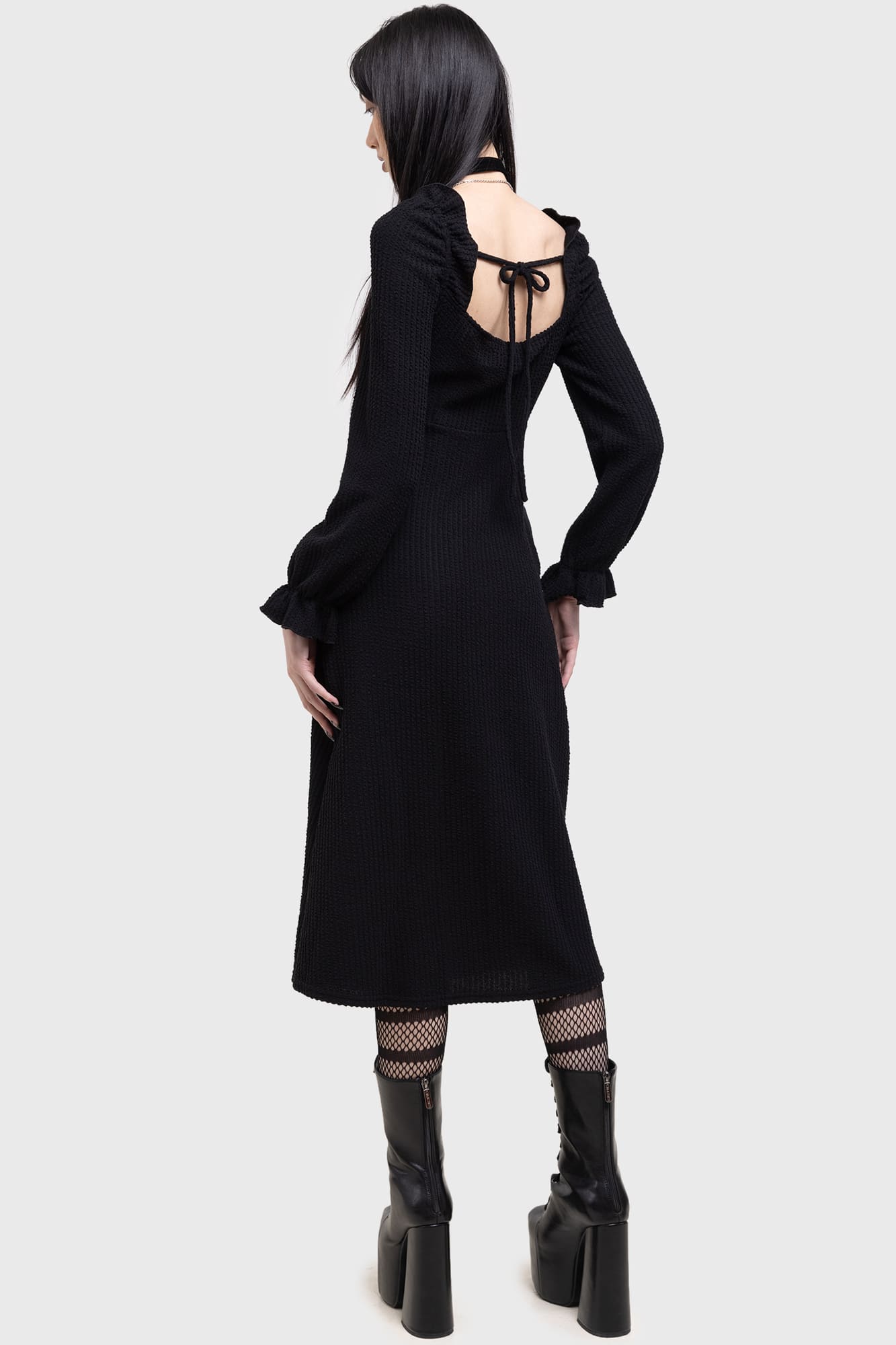 Kihlist Shadow Weave Maxi Dress with Ruffle Detail & Back Tie