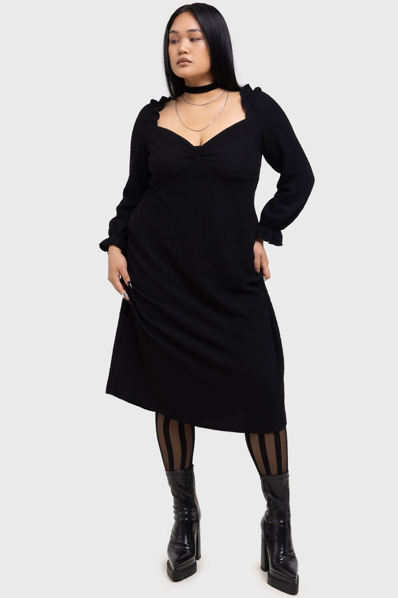 Kihlist Shadow Weave Maxi Dress with Ruffle Detail & Back Tie