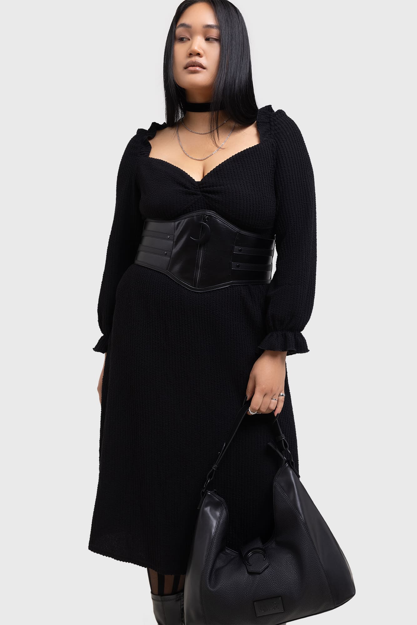 Kihlist Shadow Weave Maxi Dress with Ruffle Detail & Back Tie