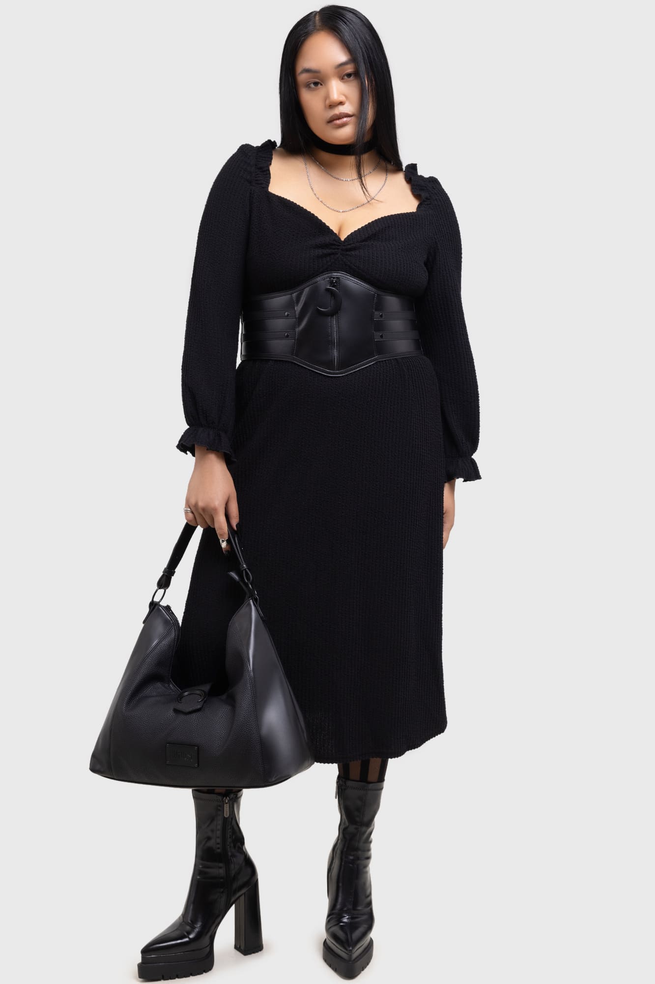 Kihlist Shadow Weave Maxi Dress with Ruffle Detail & Back Tie