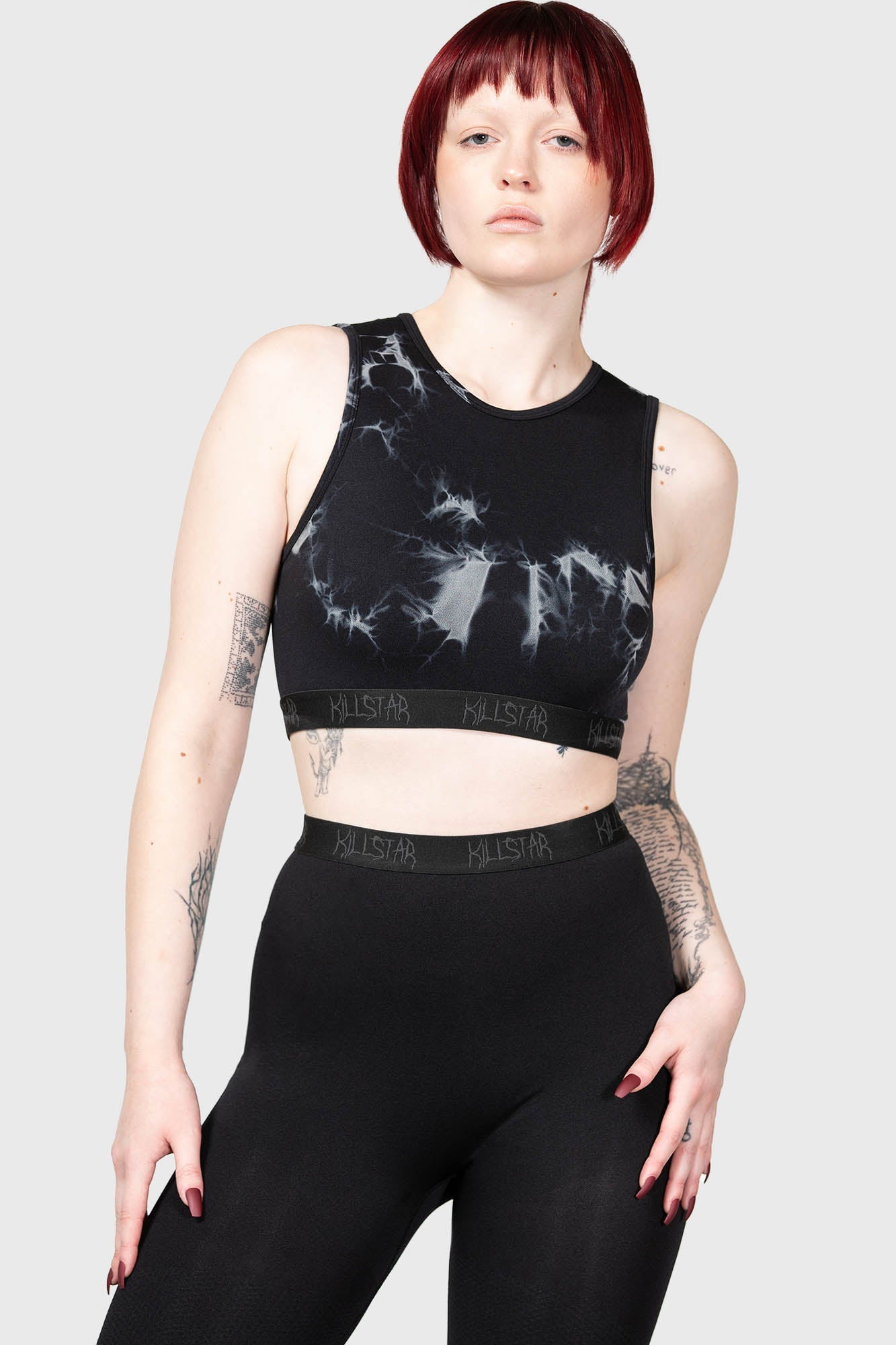 Killstar Leshy Grey Tie Dye Crop Top - Sleeveless & Fitted