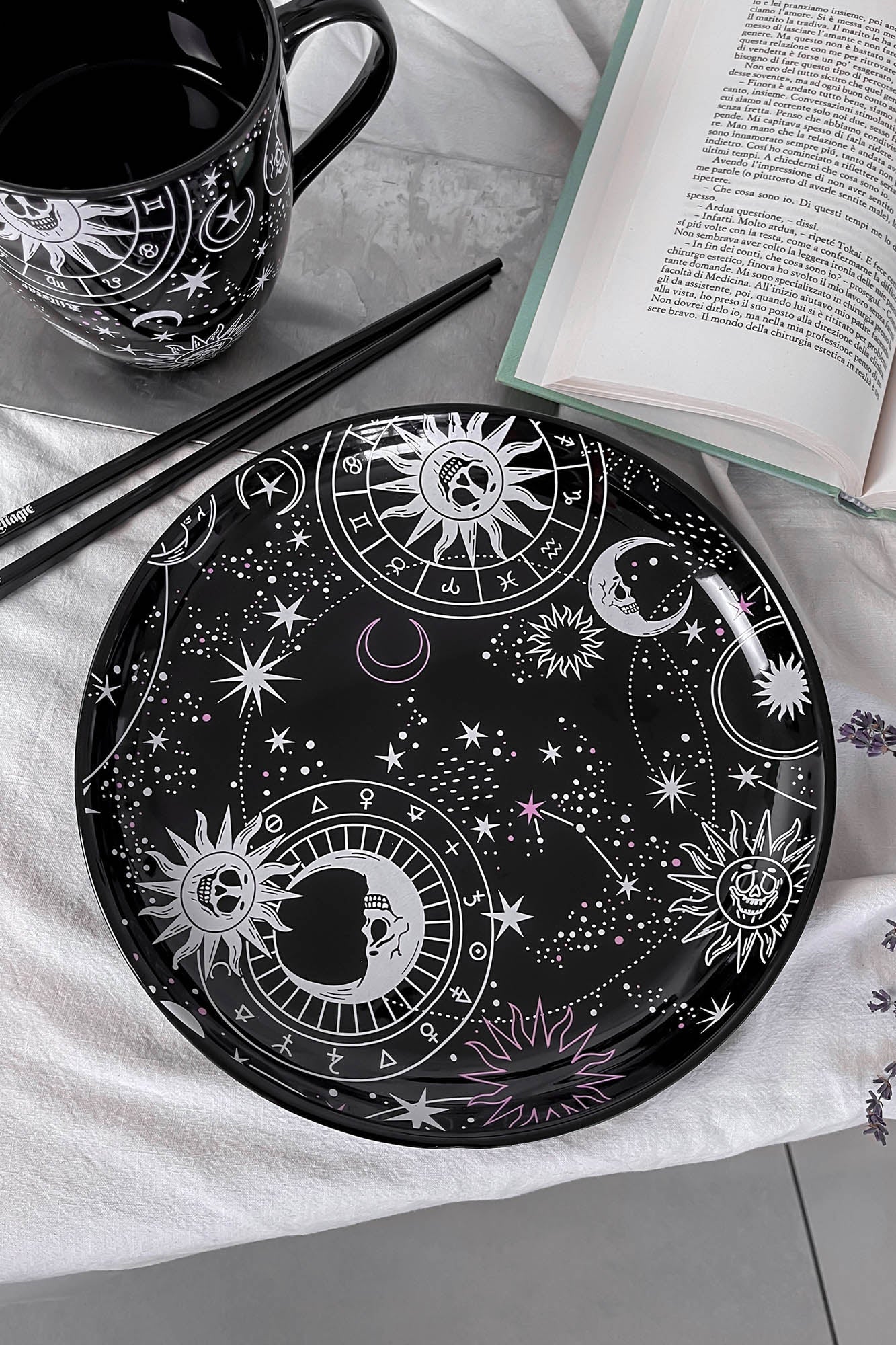 Killstar Stardust Black Ceramic Dinner Plate with Contrast Print