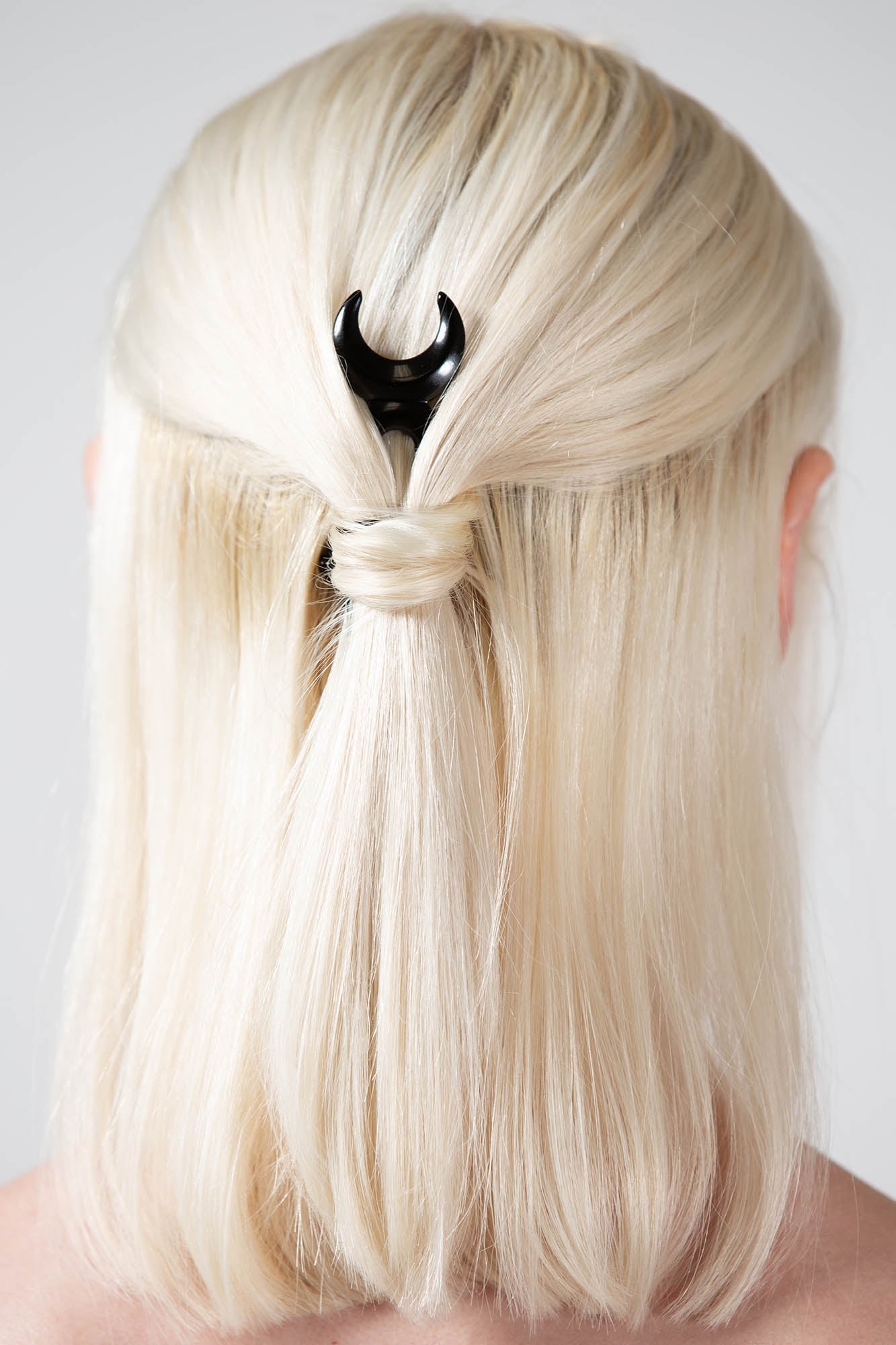 Killstar Goddess Hair Stick - Black Metal Hair Fork with Crescent Moon Design