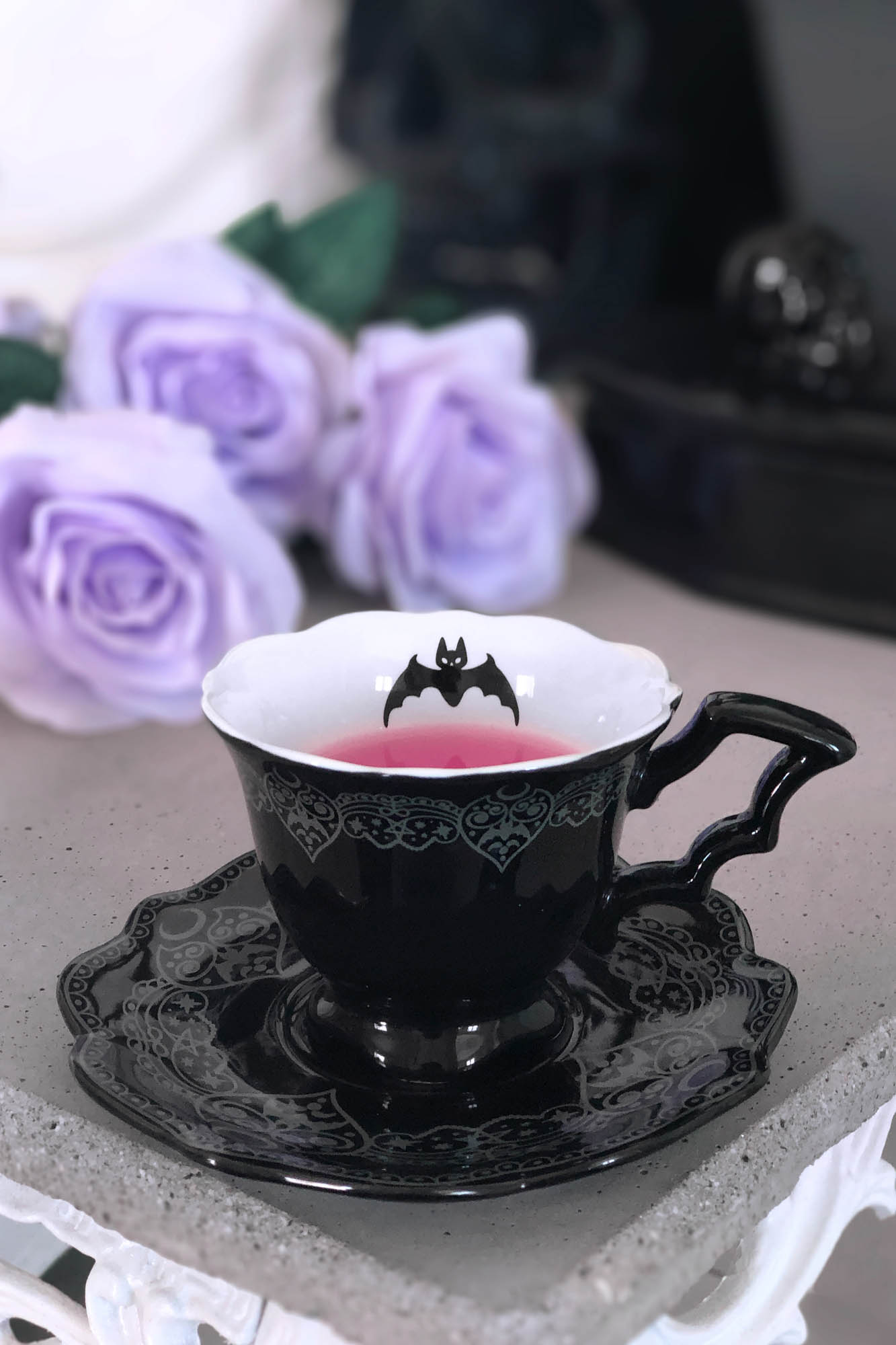 Killstar After Midnight Gothic Tea Cup & Saucer Set - Victorian Bat Design