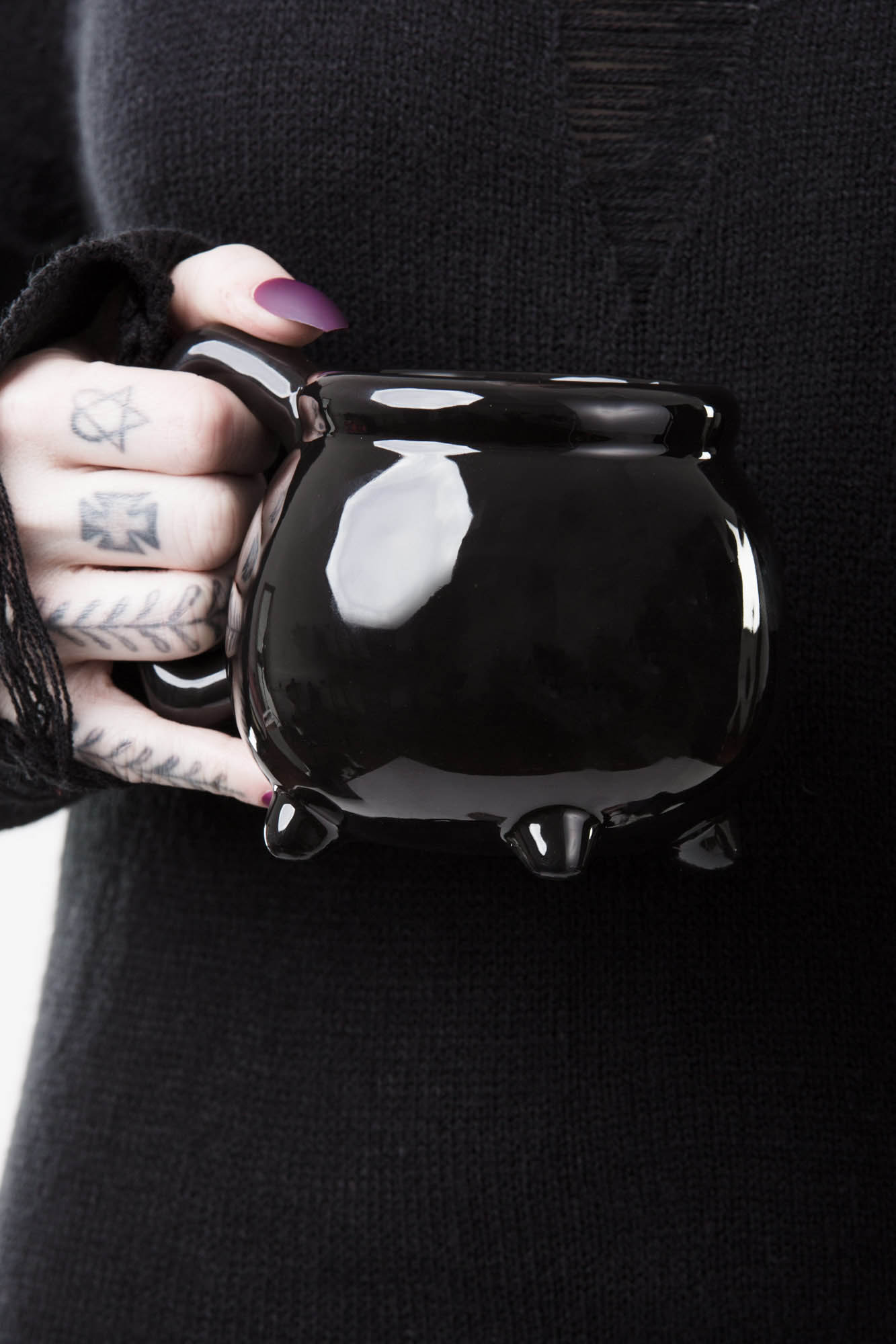 Killstar Wicca Cauldron Ceramic Mug - 17 oz Black Gothic Cup