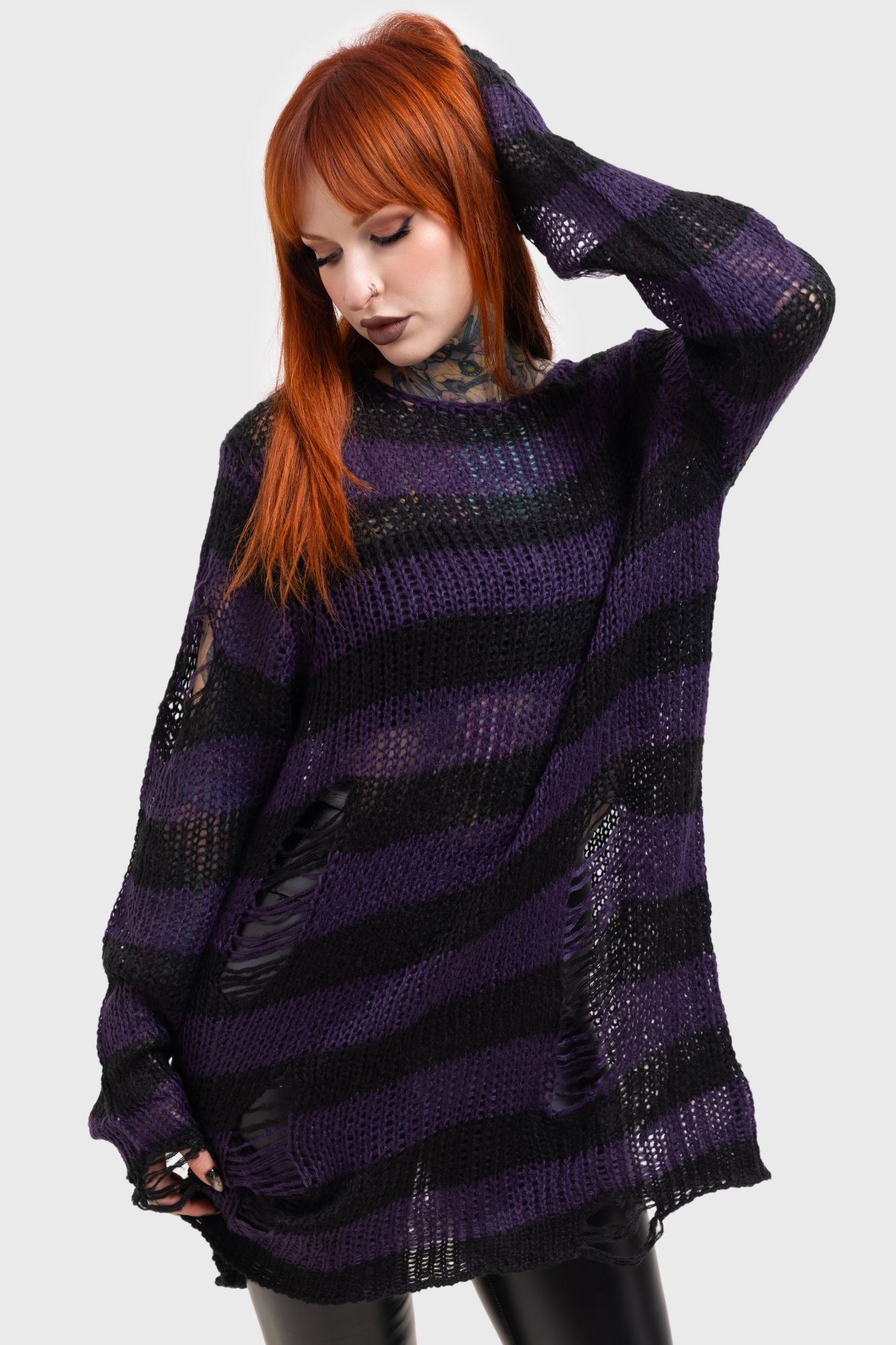 Killstar Graph Knit Sweater - Unisex Distressed Stripe Design