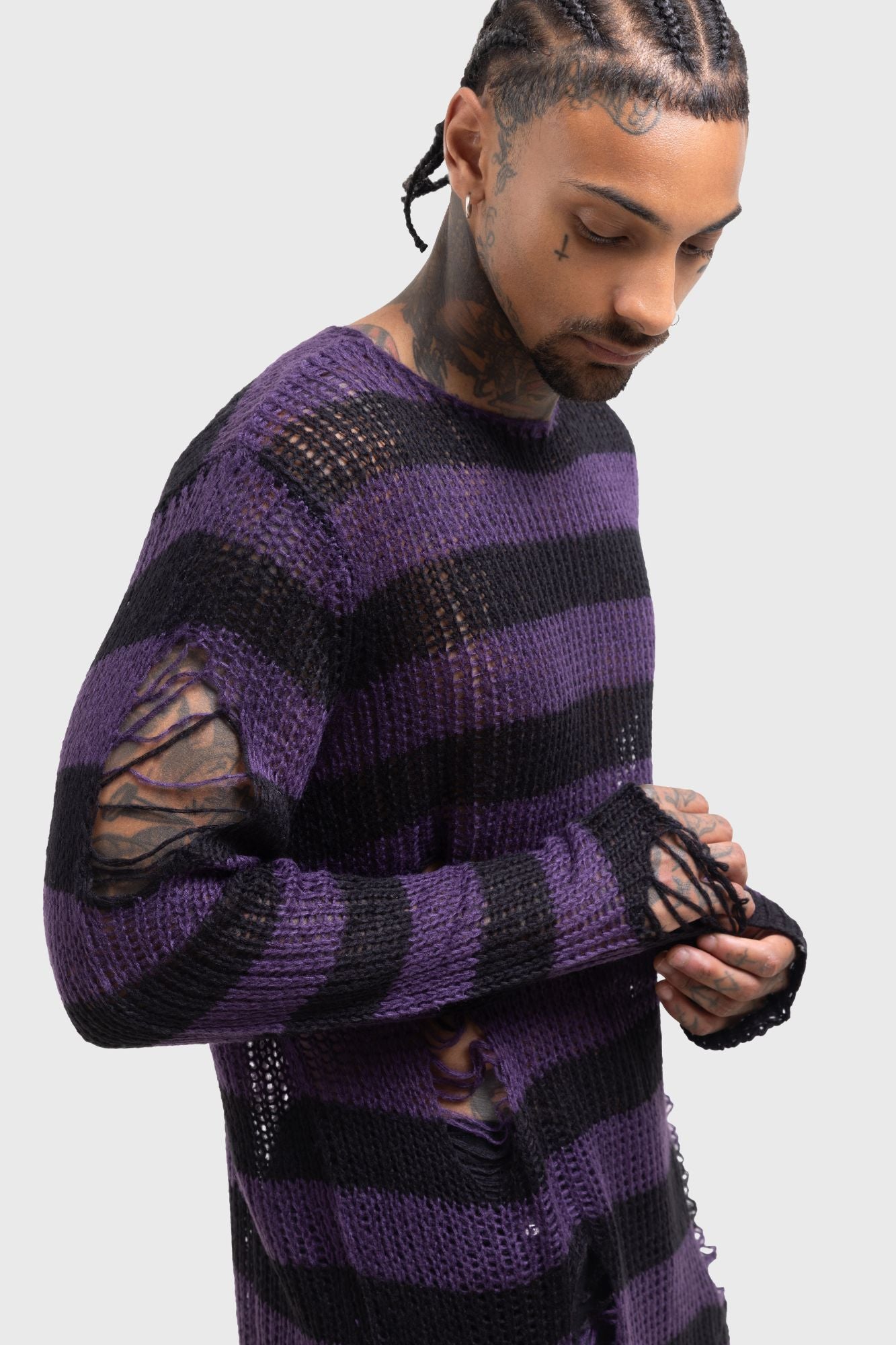 Killstar Graph Knit Sweater - Unisex Distressed Stripe Design