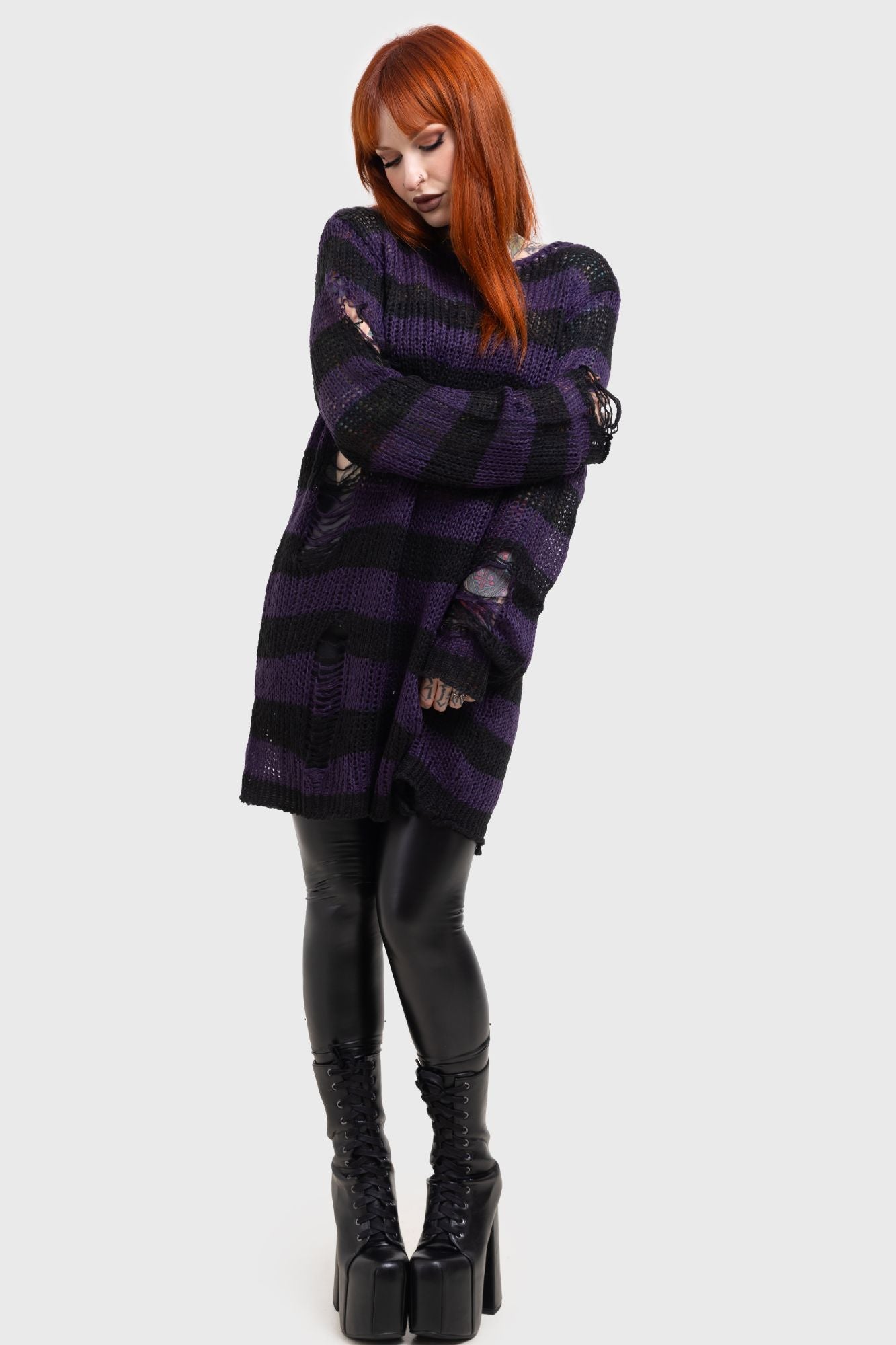 Killstar Graph Knit Sweater - Unisex Distressed Stripe Design