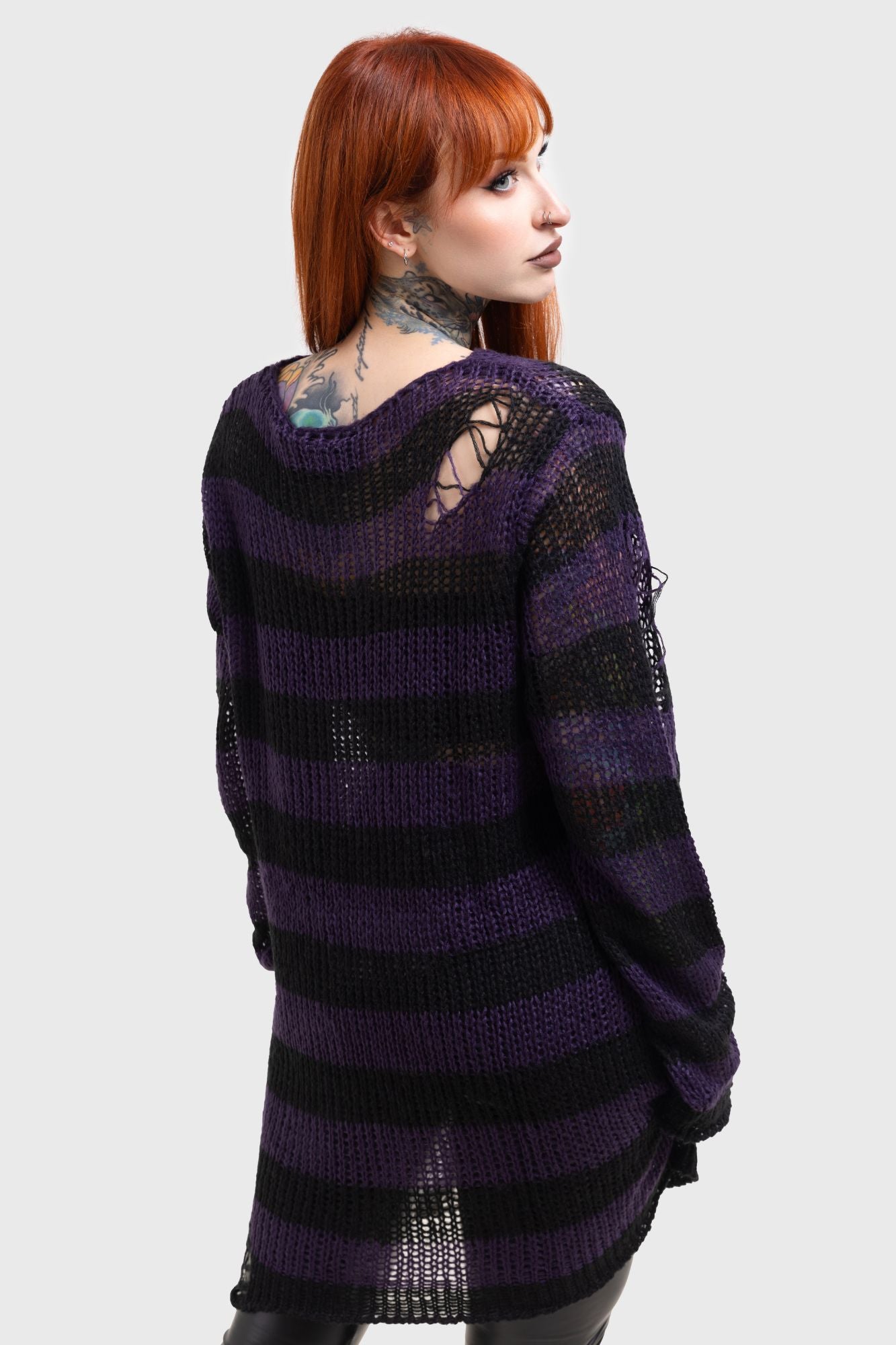 Killstar Graph Knit Sweater - Unisex Distressed Stripe Design