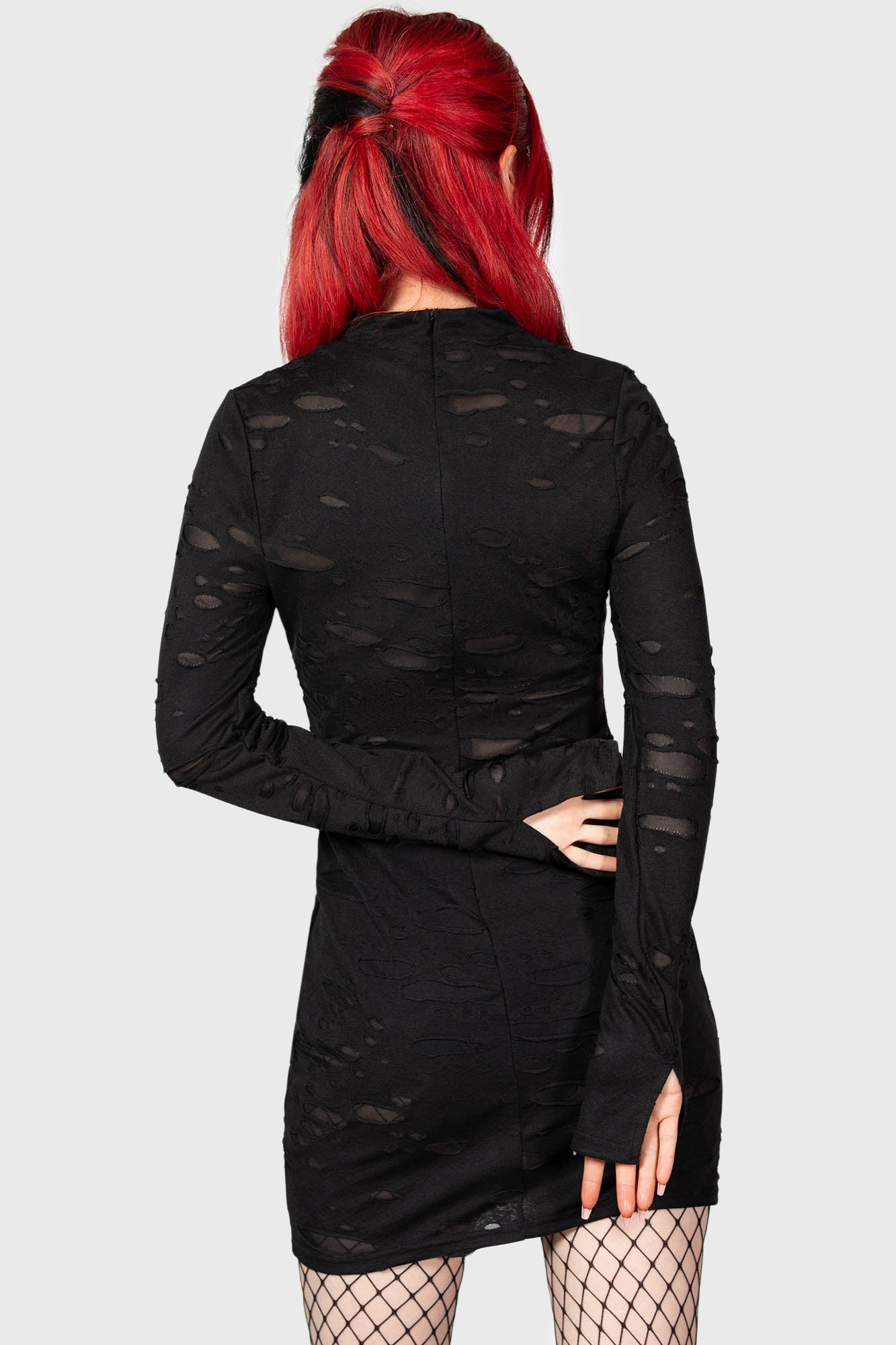 Killstar Sinners Glimmer Distressed Long Sleeve Dress