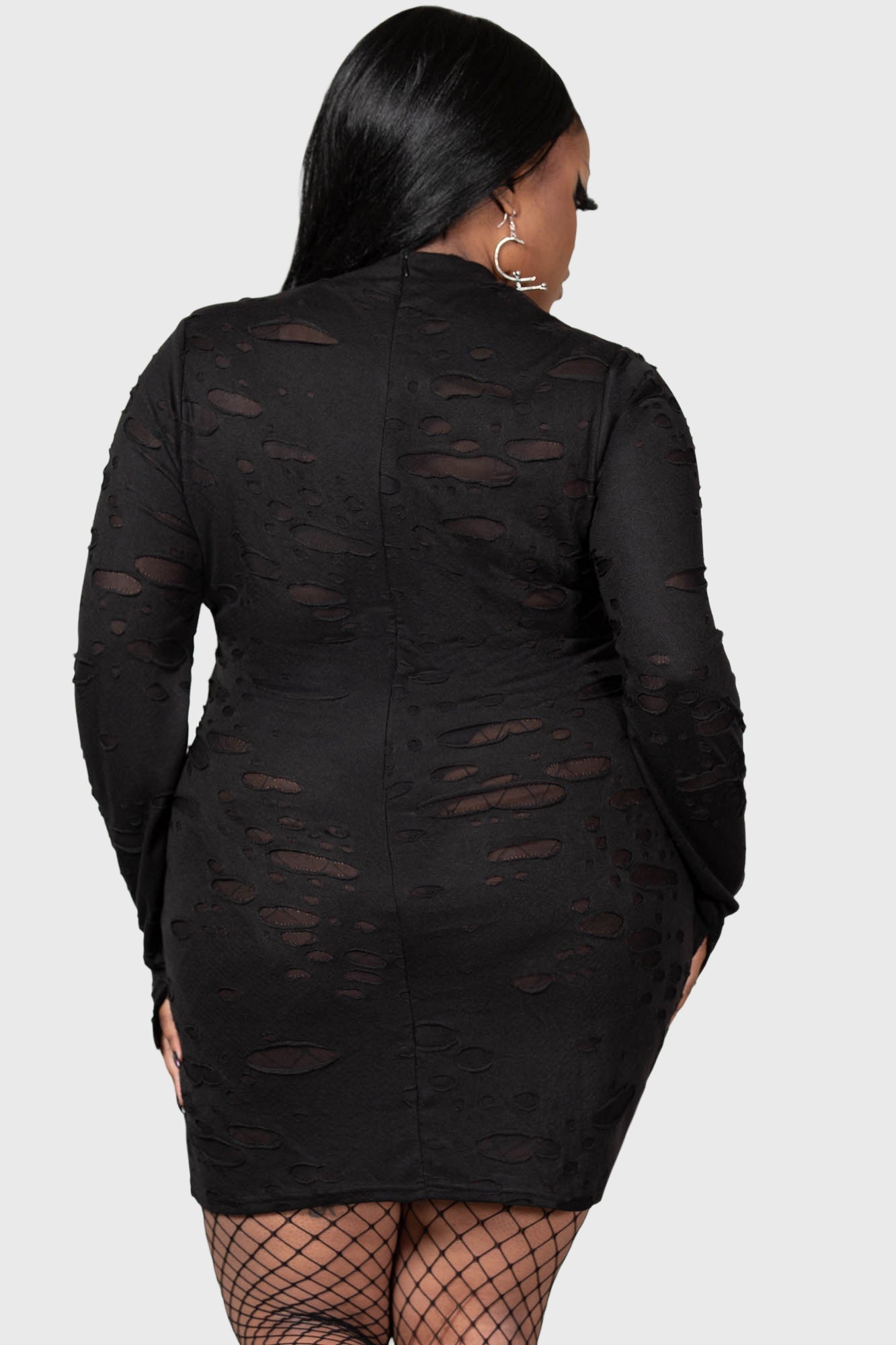 Killstar Sinners Glimmer Distressed Long Sleeve Dress