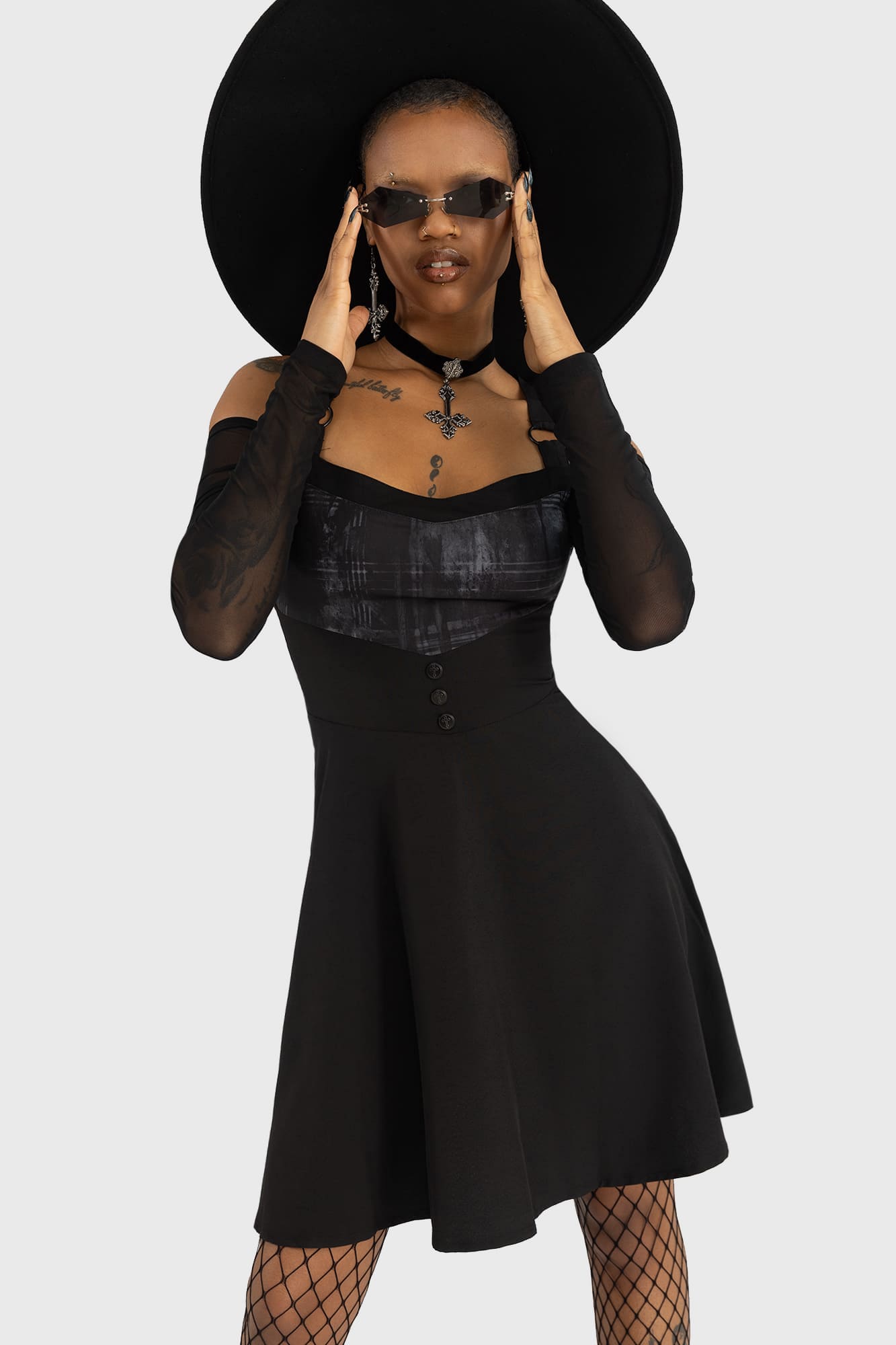 Killstar Stormcloud Mini Dress - Cold Shoulder & Fitted Black Gothic Style