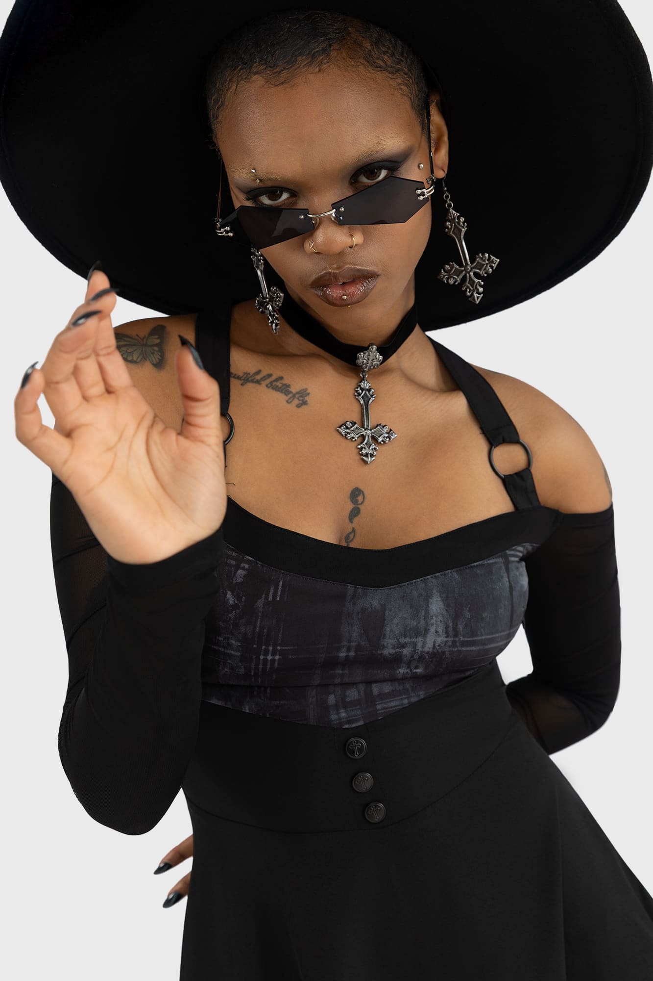 Killstar Stormcloud Mini Dress - Cold Shoulder & Fitted Black Gothic Style