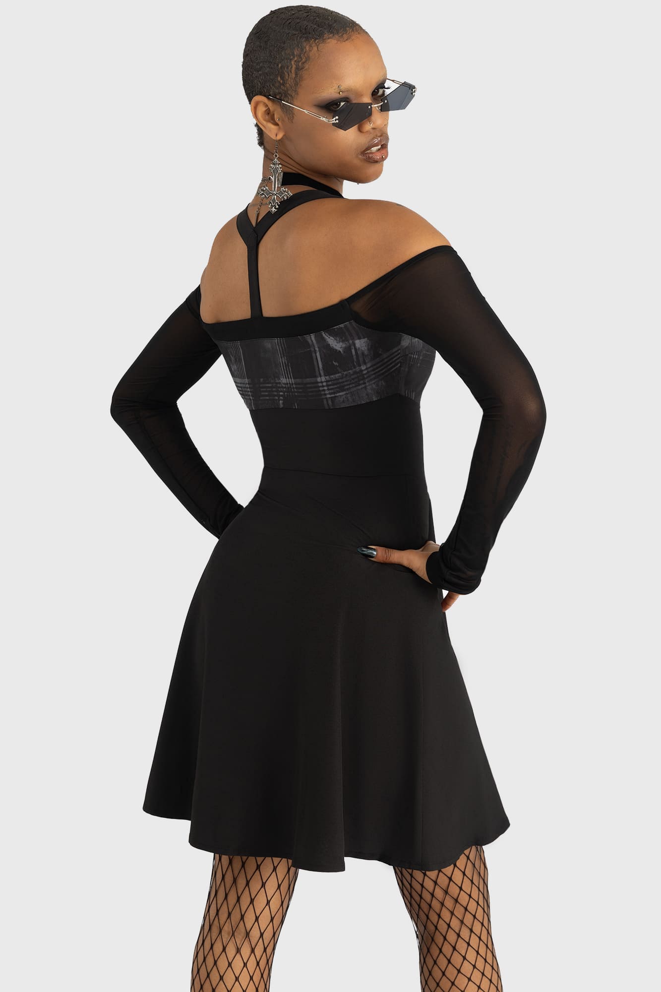 Killstar Stormcloud Mini Dress - Cold Shoulder & Fitted Black Gothic Style