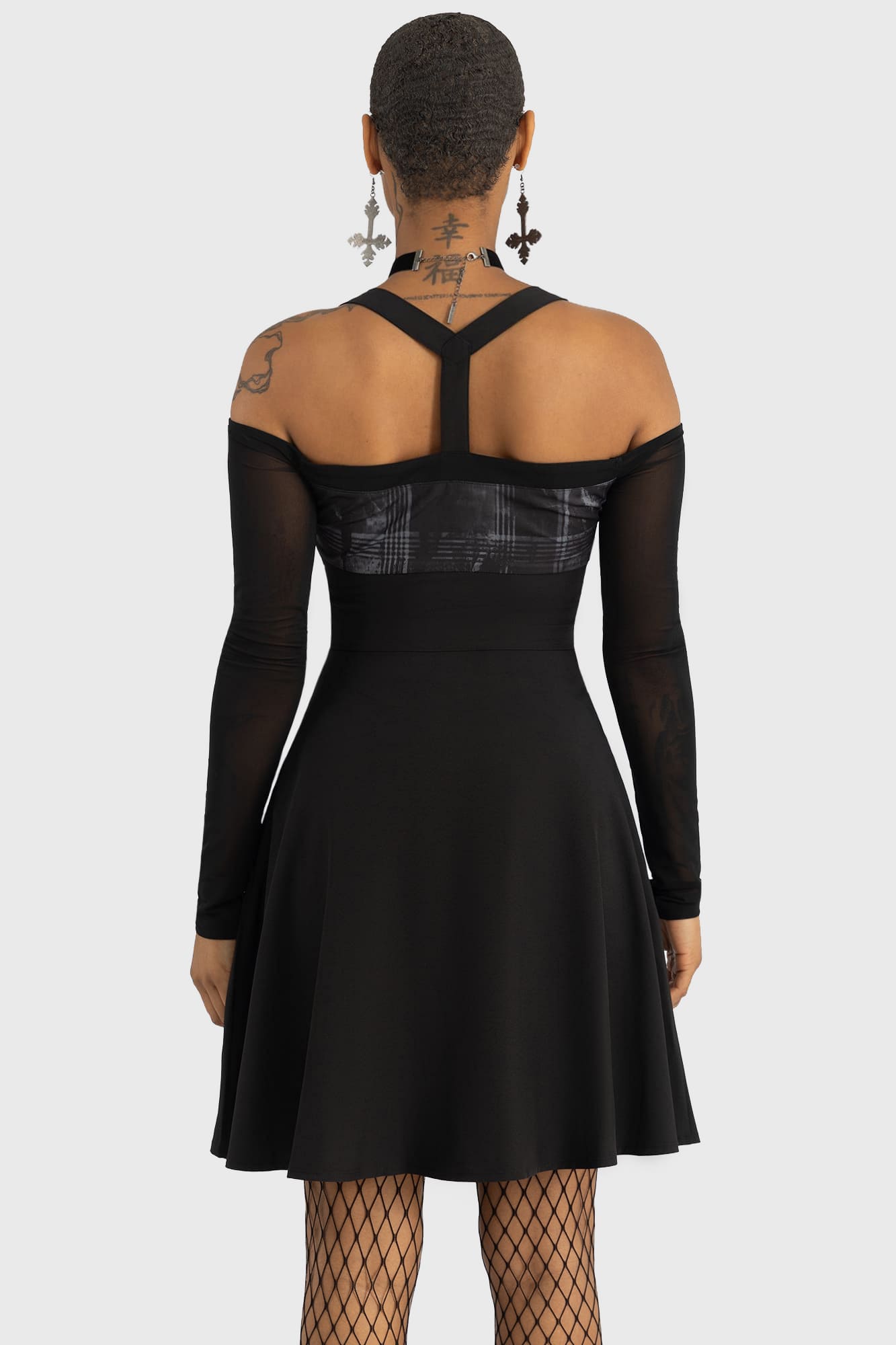 Killstar Stormcloud Mini Dress - Cold Shoulder & Fitted Black Gothic Style