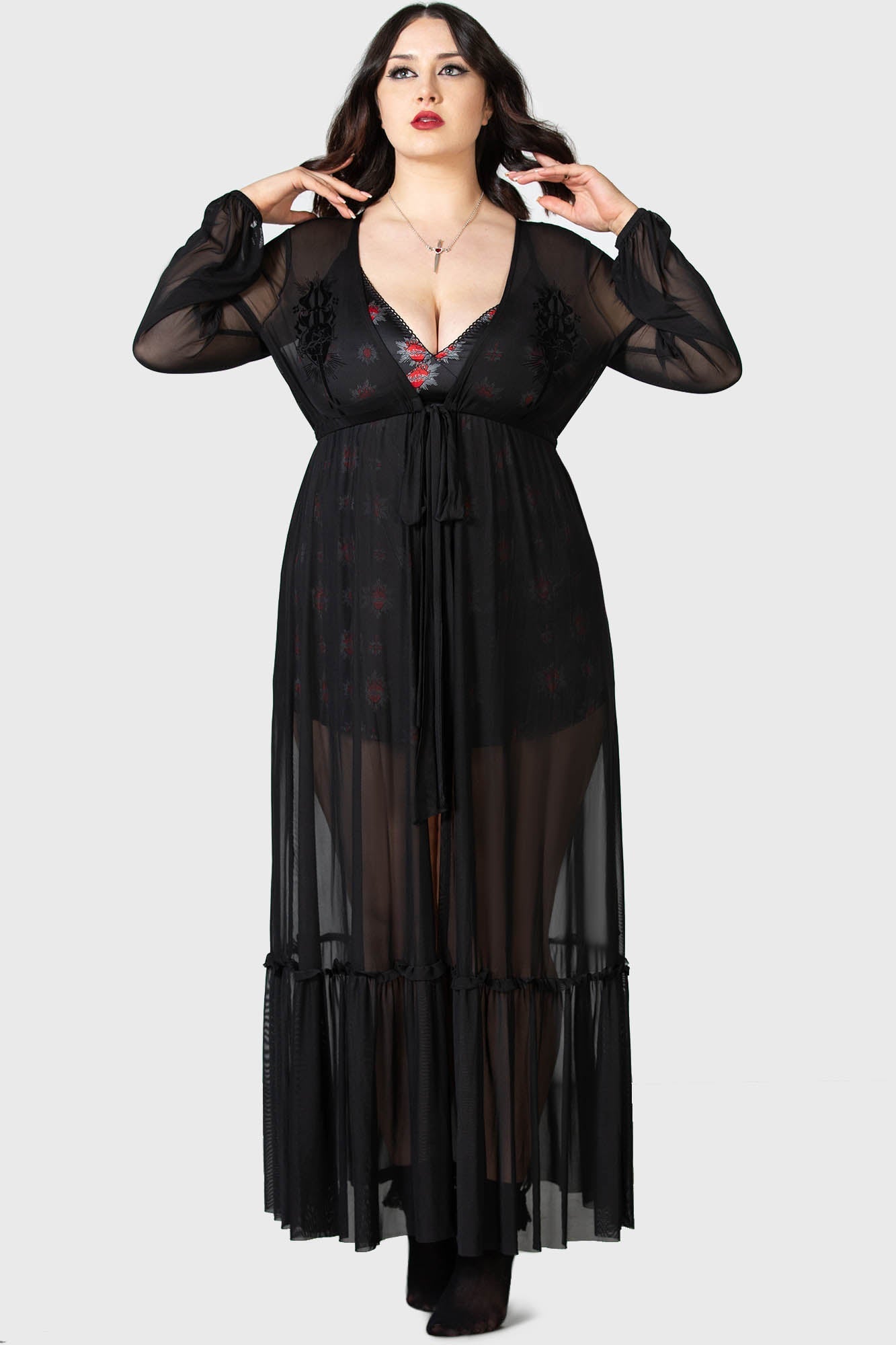 Killstar Widow's Tears Black Mesh Robe with Sacred Heart - Killstar