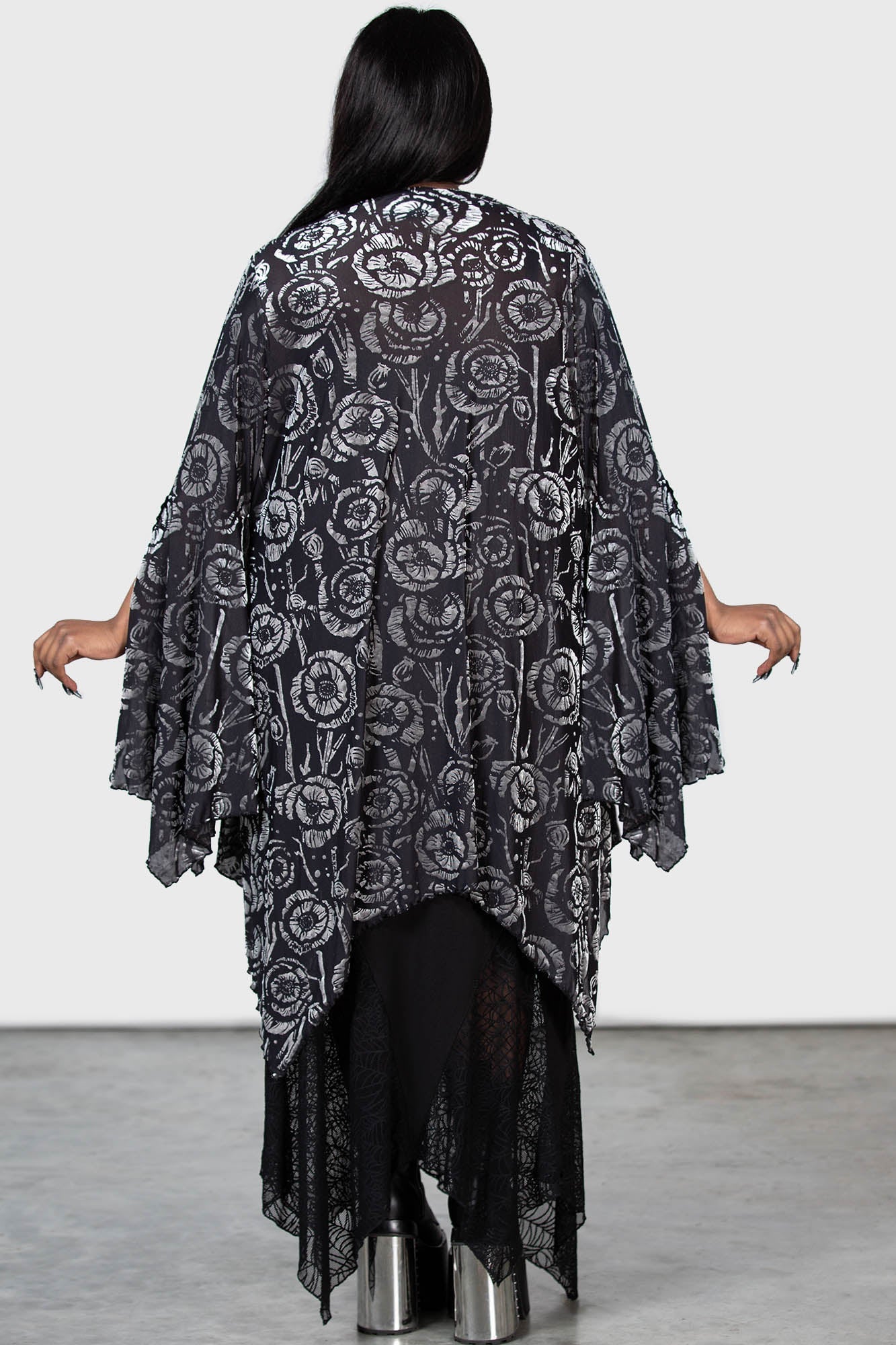 Killstar Flowering Fear Mesh Shawl with Tie Front & Waterfall Sleeves