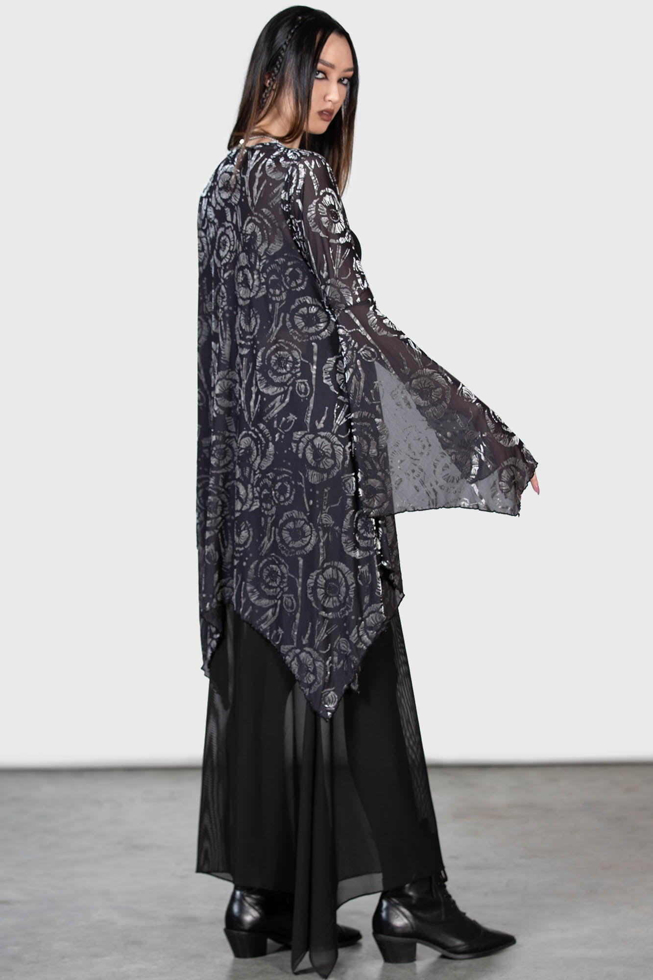 Killstar Flowering Fear Mesh Shawl with Tie Front & Waterfall Sleeves