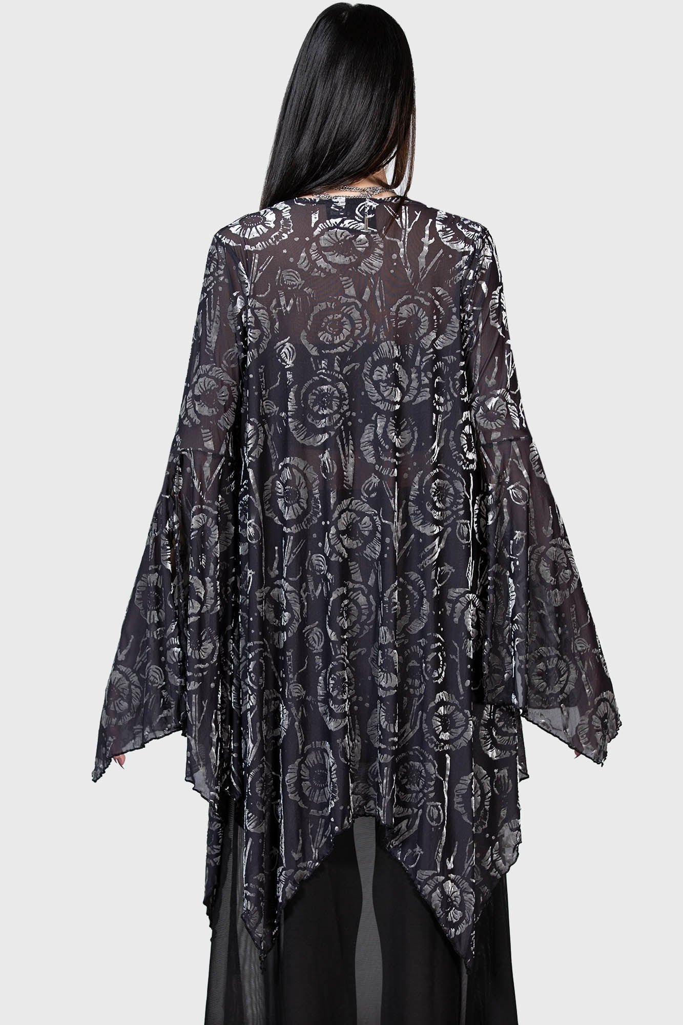 Killstar Flowering Fear Mesh Shawl with Tie Front & Waterfall Sleeves