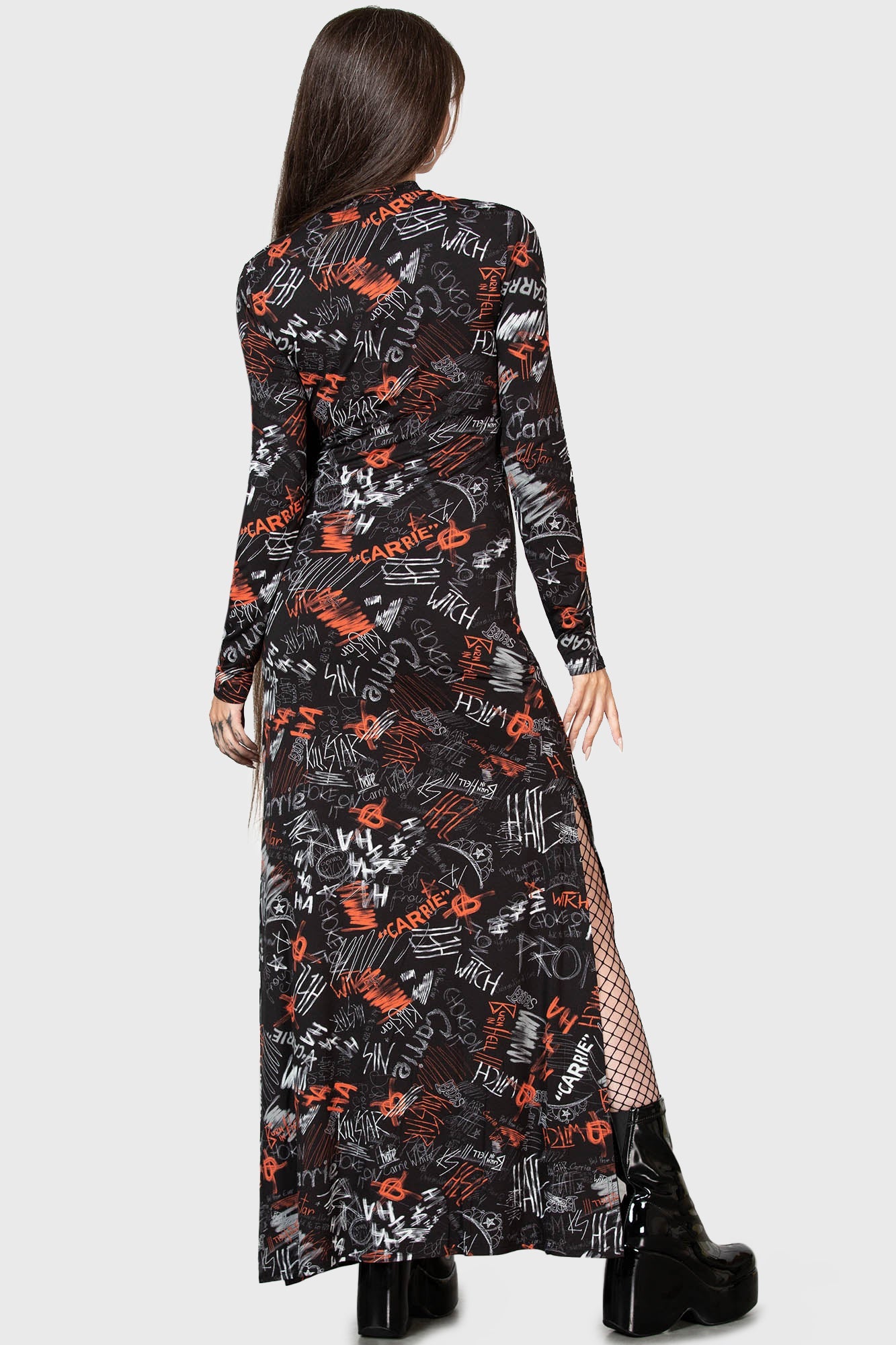 Killstar Carrie Maxi Dress - Licensed 1976 Movie Print, Long Sleeves
