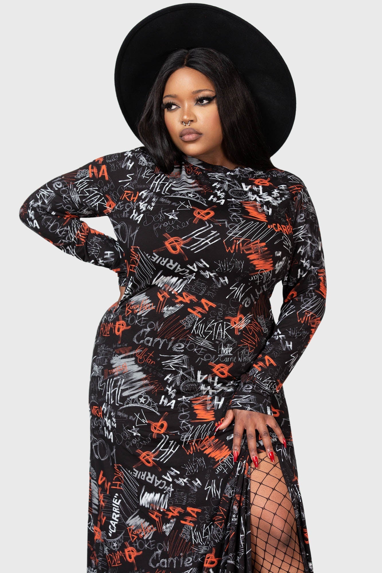 Killstar Carrie Maxi Dress - Licensed 1976 Movie Print, Long Sleeves