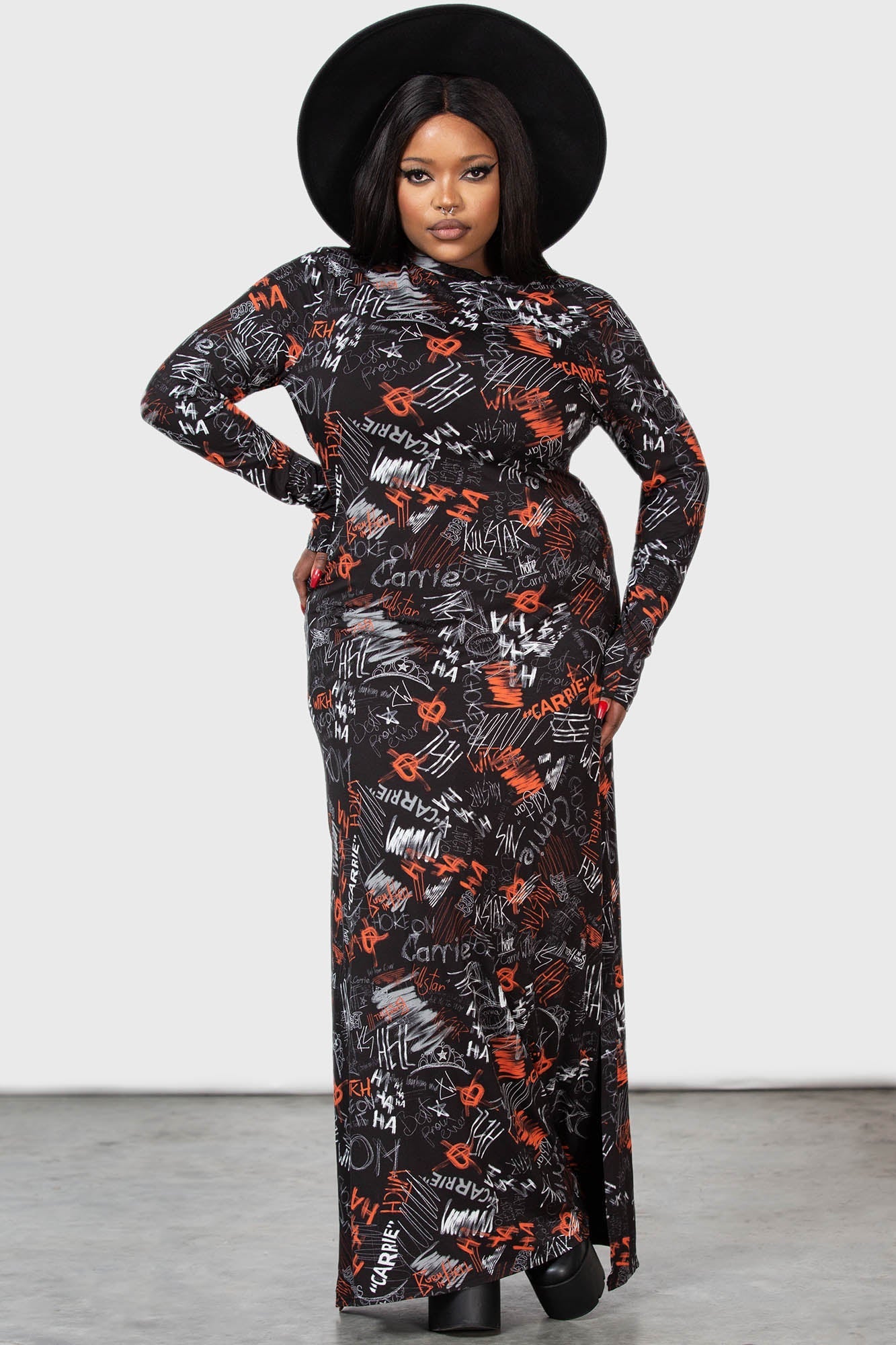 Killstar Carrie Maxi Dress - Licensed 1976 Movie Print, Long Sleeves