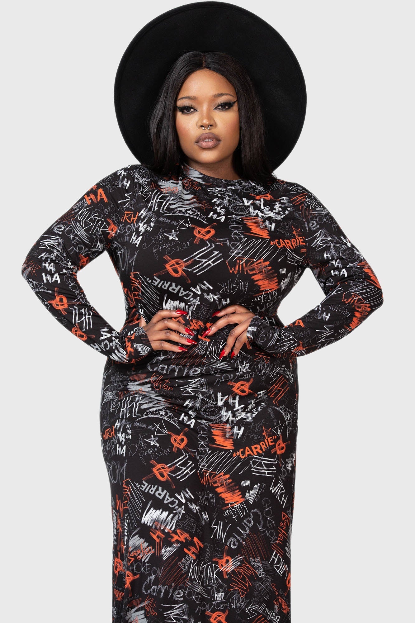 Killstar Carrie Maxi Dress - Licensed 1976 Movie Print, Long Sleeves