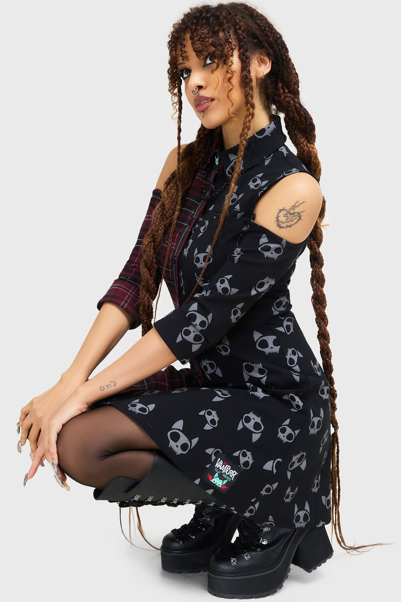 KILLSTAR Vampurr Mini Shirt Dress with Detachable Chain