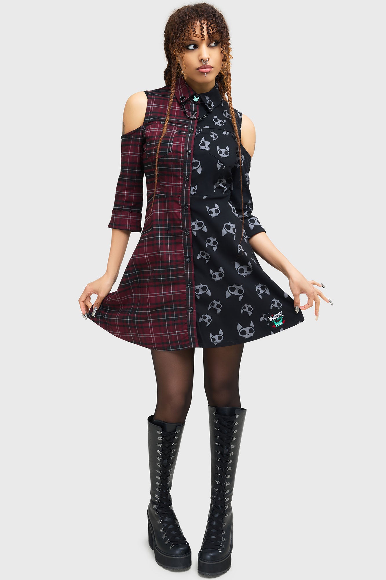 KILLSTAR Vampurr Mini Shirt Dress with Detachable Chain