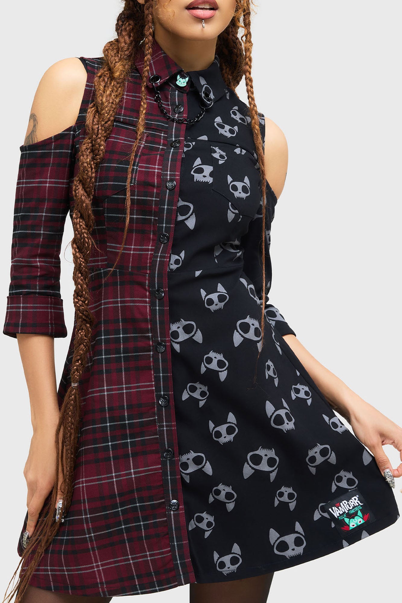KILLSTAR Vampurr Mini Shirt Dress with Detachable Chain