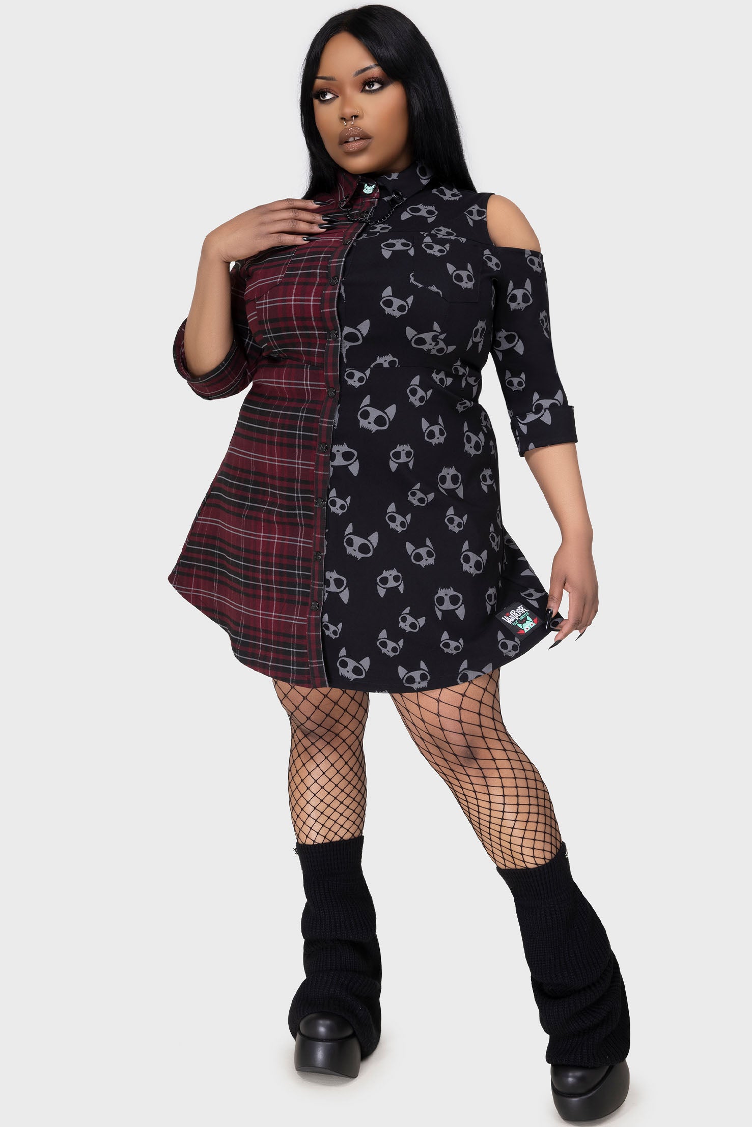 KILLSTAR Vampurr Mini Shirt Dress with Detachable Chain