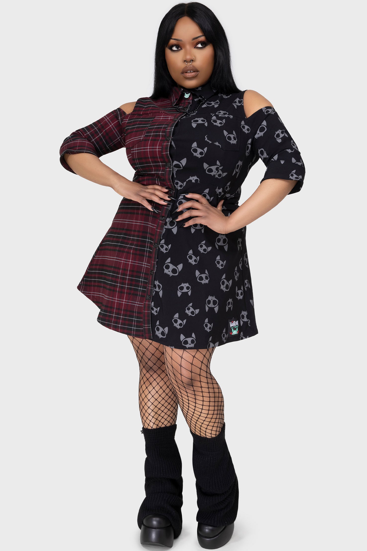 KILLSTAR Vampurr Mini Shirt Dress with Detachable Chain