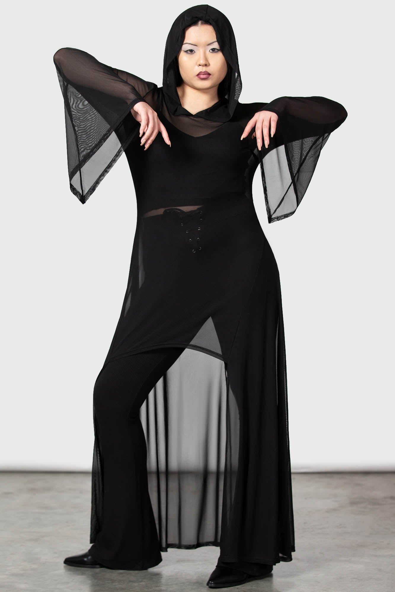 Killstar Sheer Mystery Mesh Cloak with XL Hood & Bell Sleeves