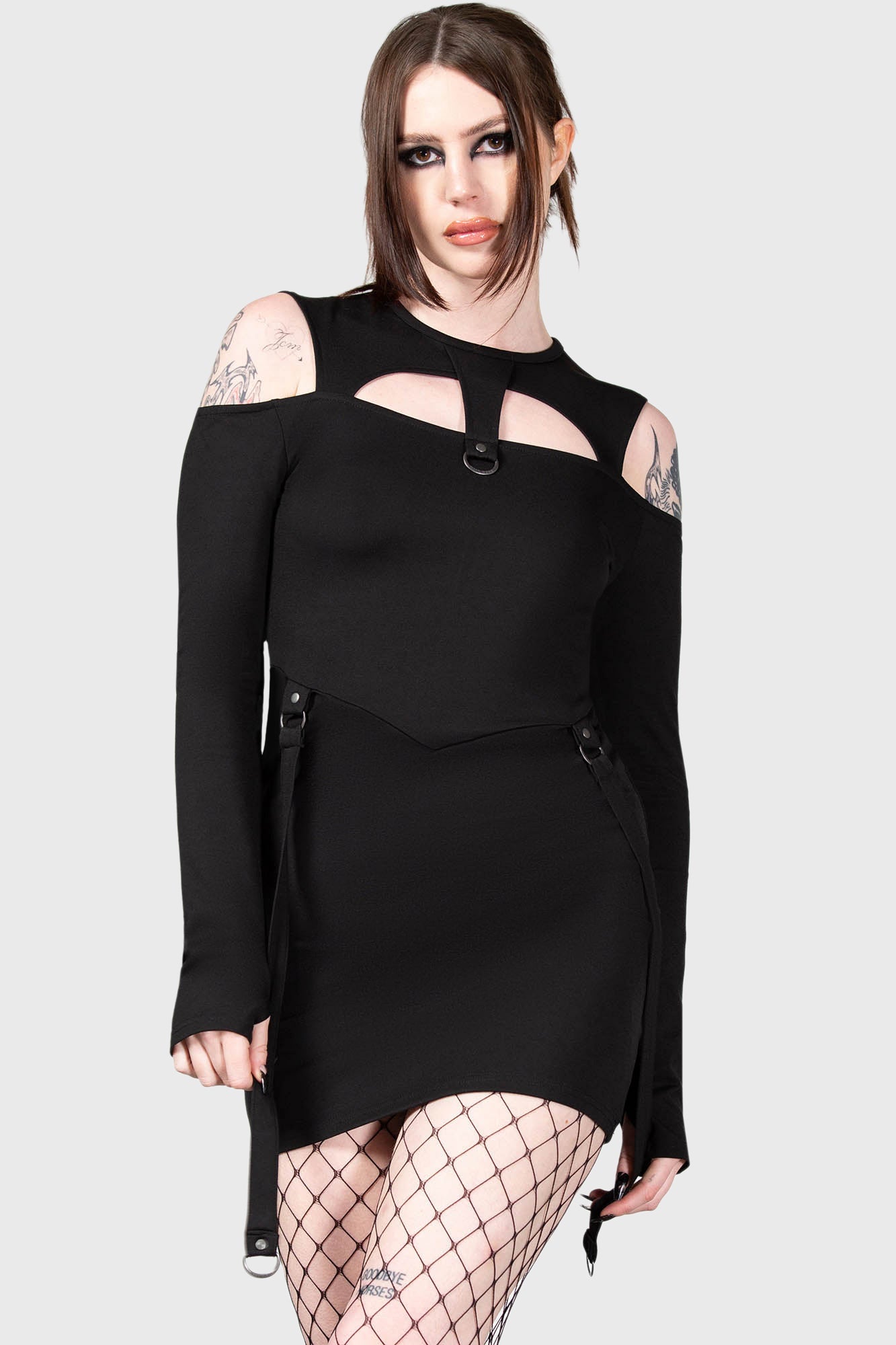 Killstar Sulphur Glow Mini Dress with Cold Shoulder & Cut Out Details