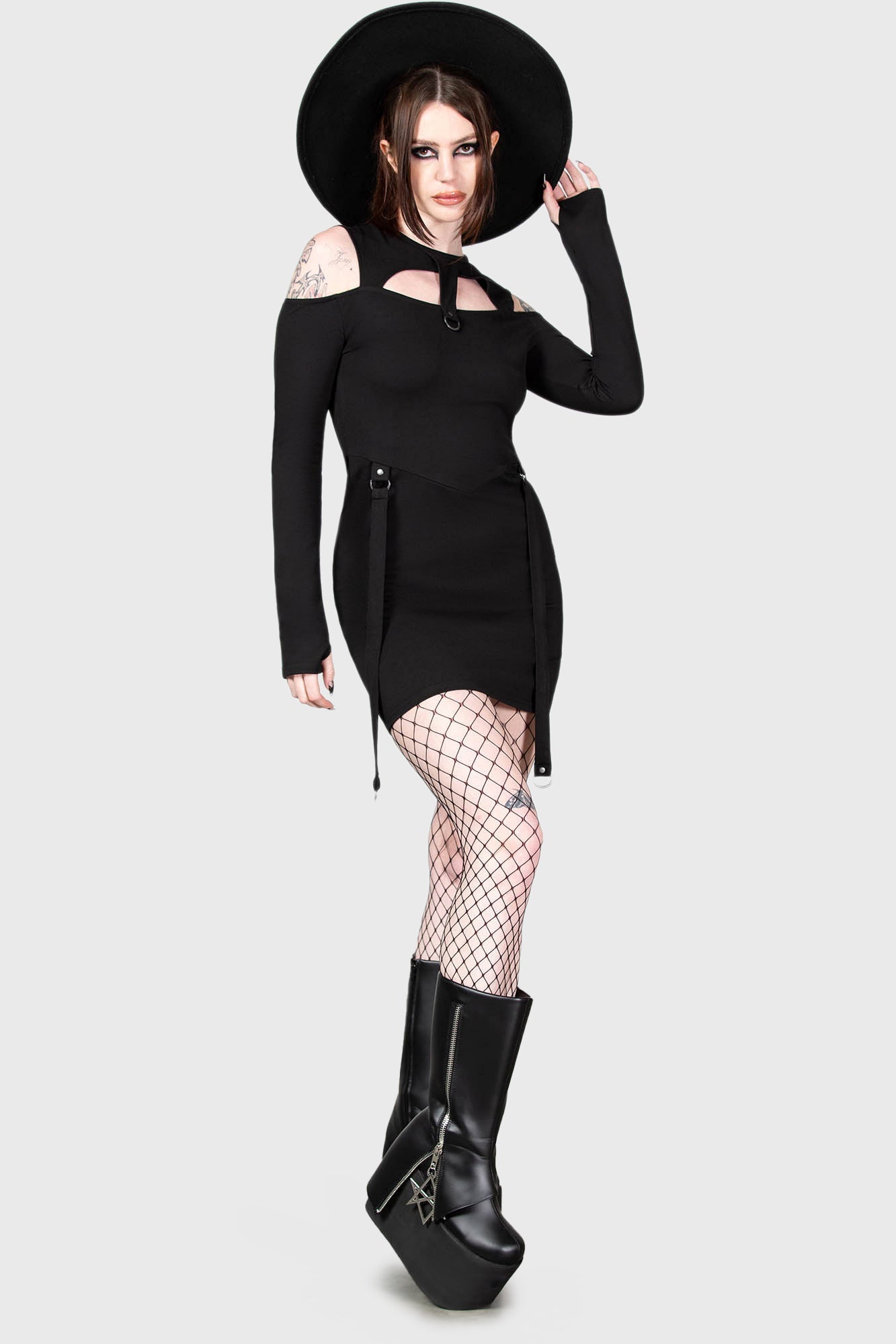 Killstar Sulphur Glow Mini Dress with Cold Shoulder & Cut Out Details
