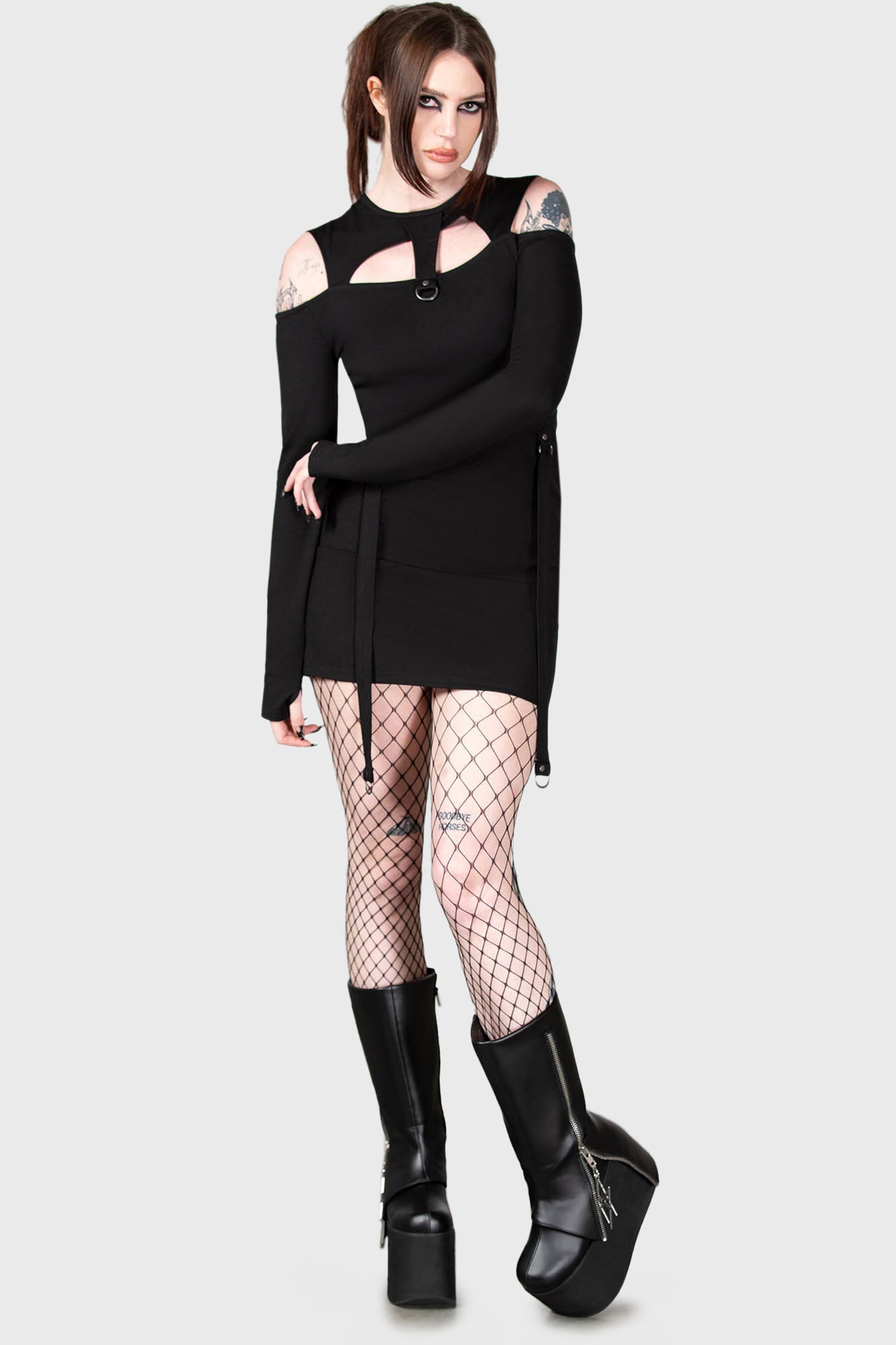 Killstar Sulphur Glow Mini Dress with Cold Shoulder & Cut Out Details