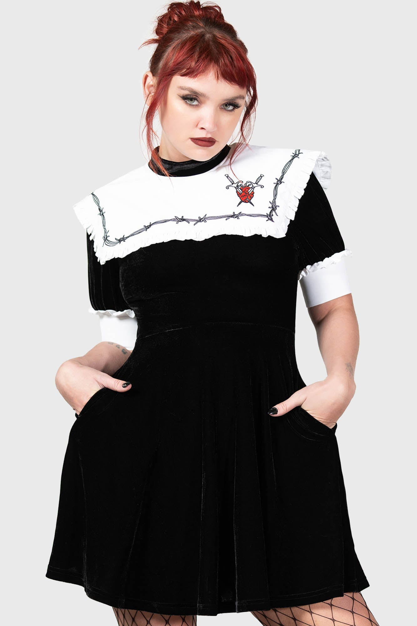 Killstar Cora Velvet Dress with Heart Graphic & Pockets