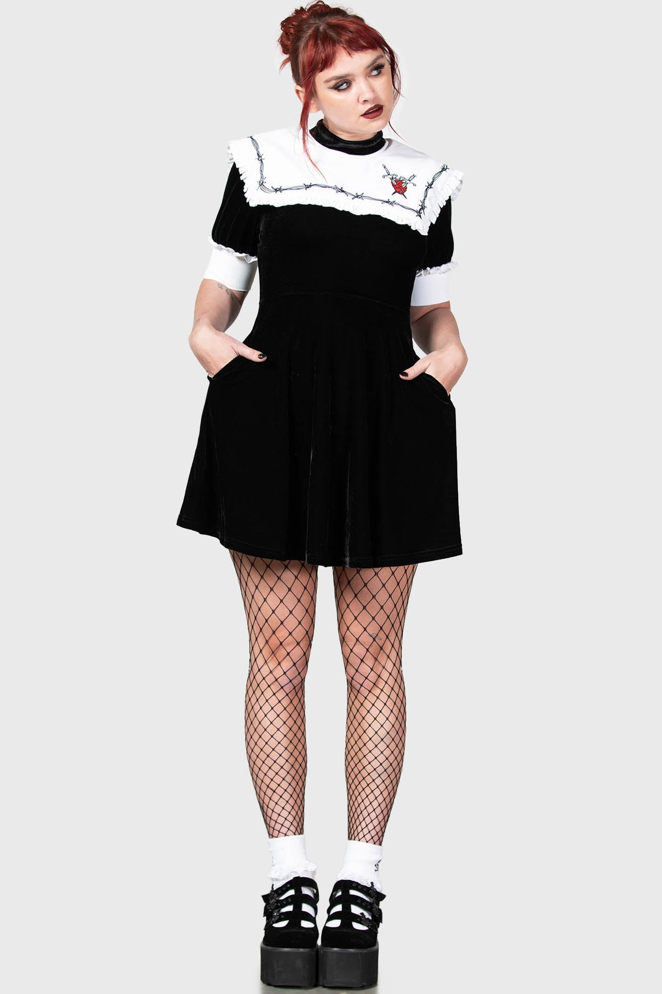 Killstar Cora Velvet Dress with Heart Graphic & Pockets