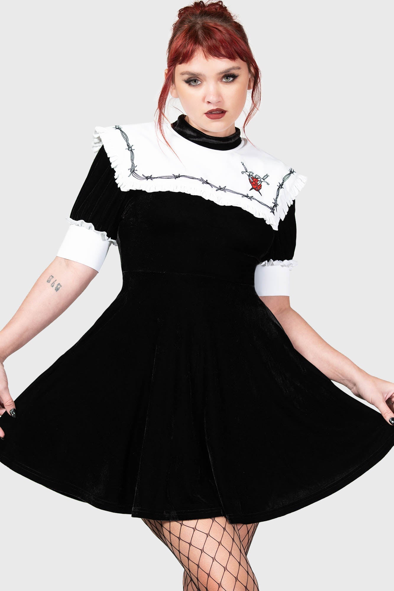 Killstar Cora Velvet Dress with Heart Graphic & Pockets