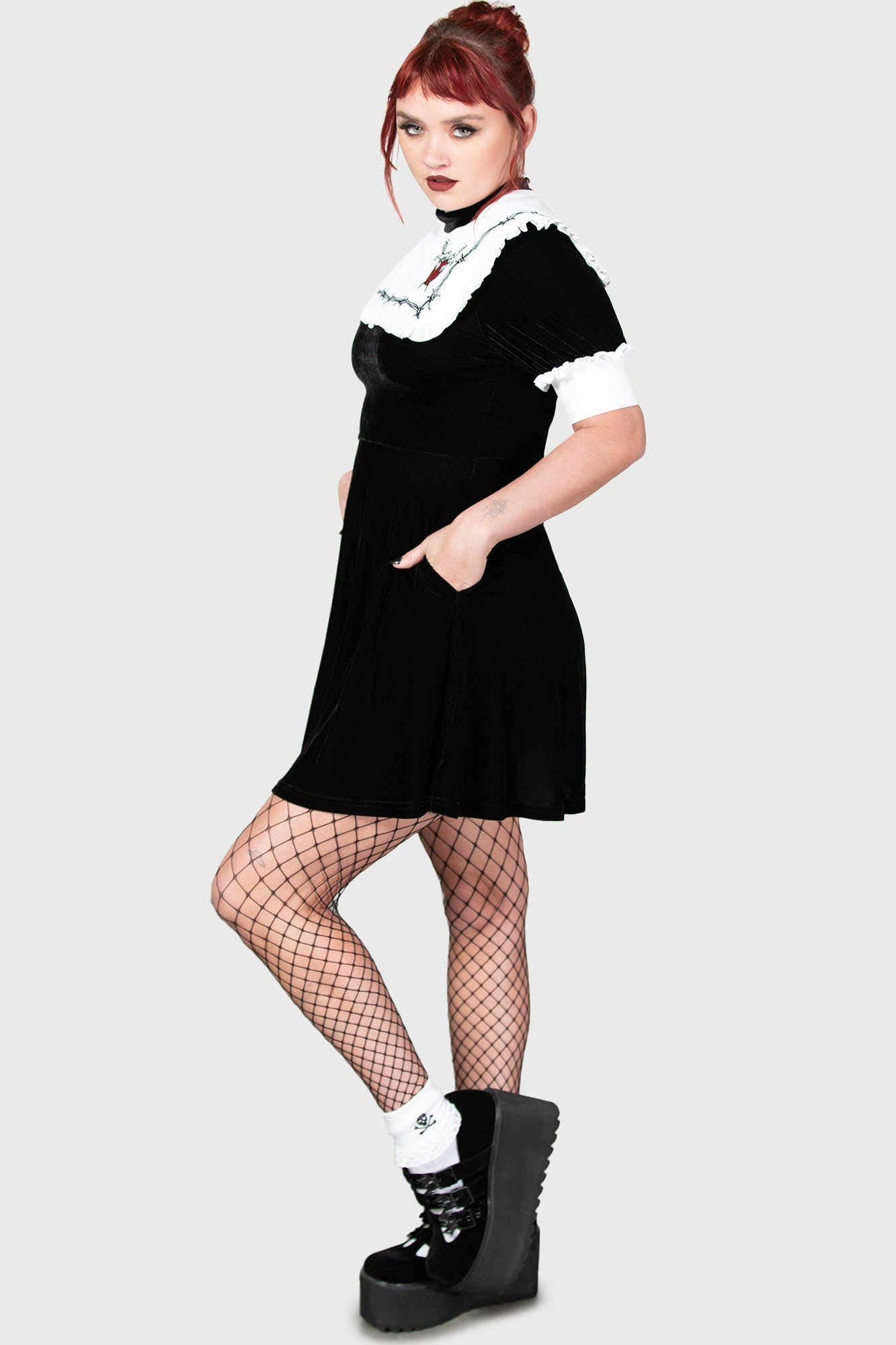 Killstar Cora Velvet Dress with Heart Graphic & Pockets