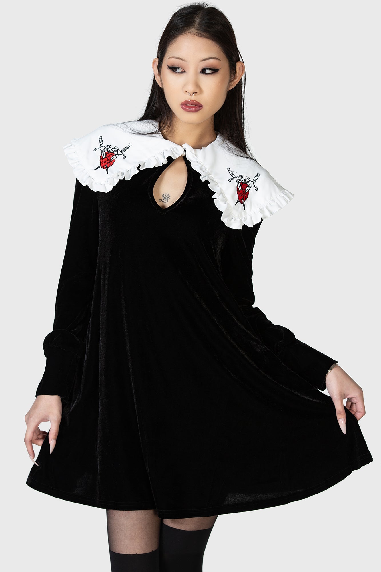 Killstar Courtney Velvet Dress with Frilly Collar & Pockets