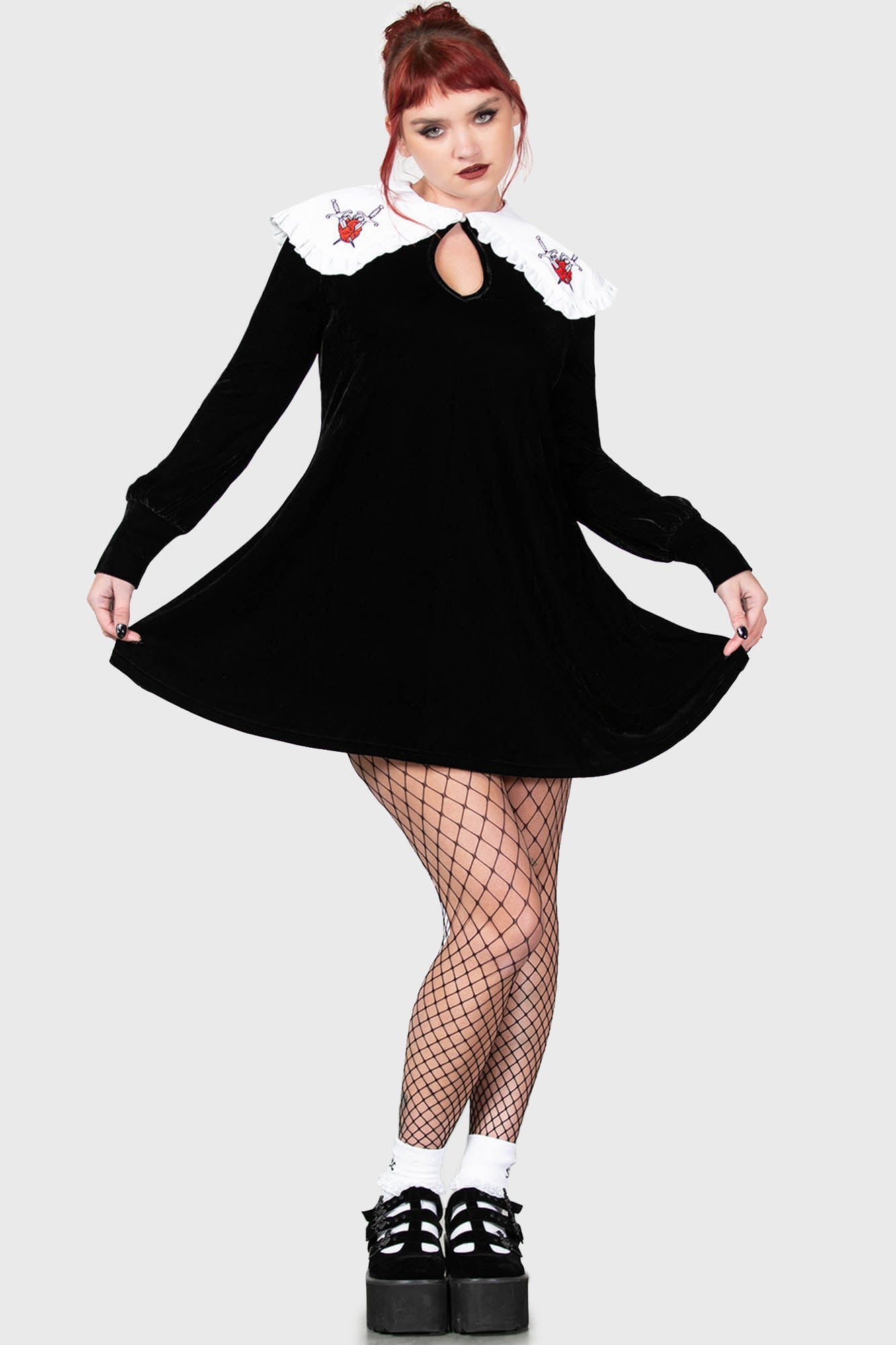 Killstar Courtney Velvet Dress with Frilly Collar & Pockets
