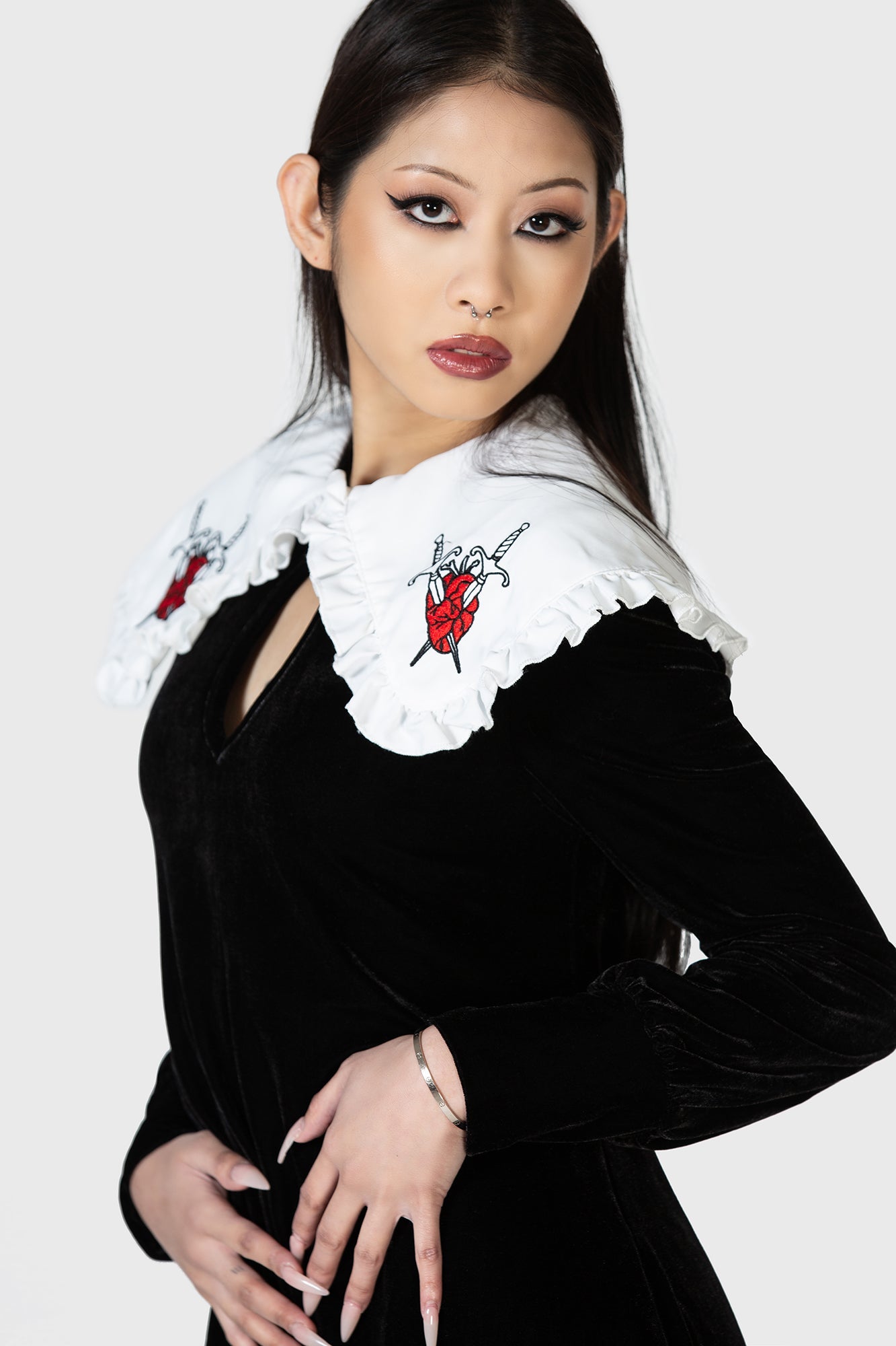 Killstar Courtney Velvet Dress with Frilly Collar & Pockets